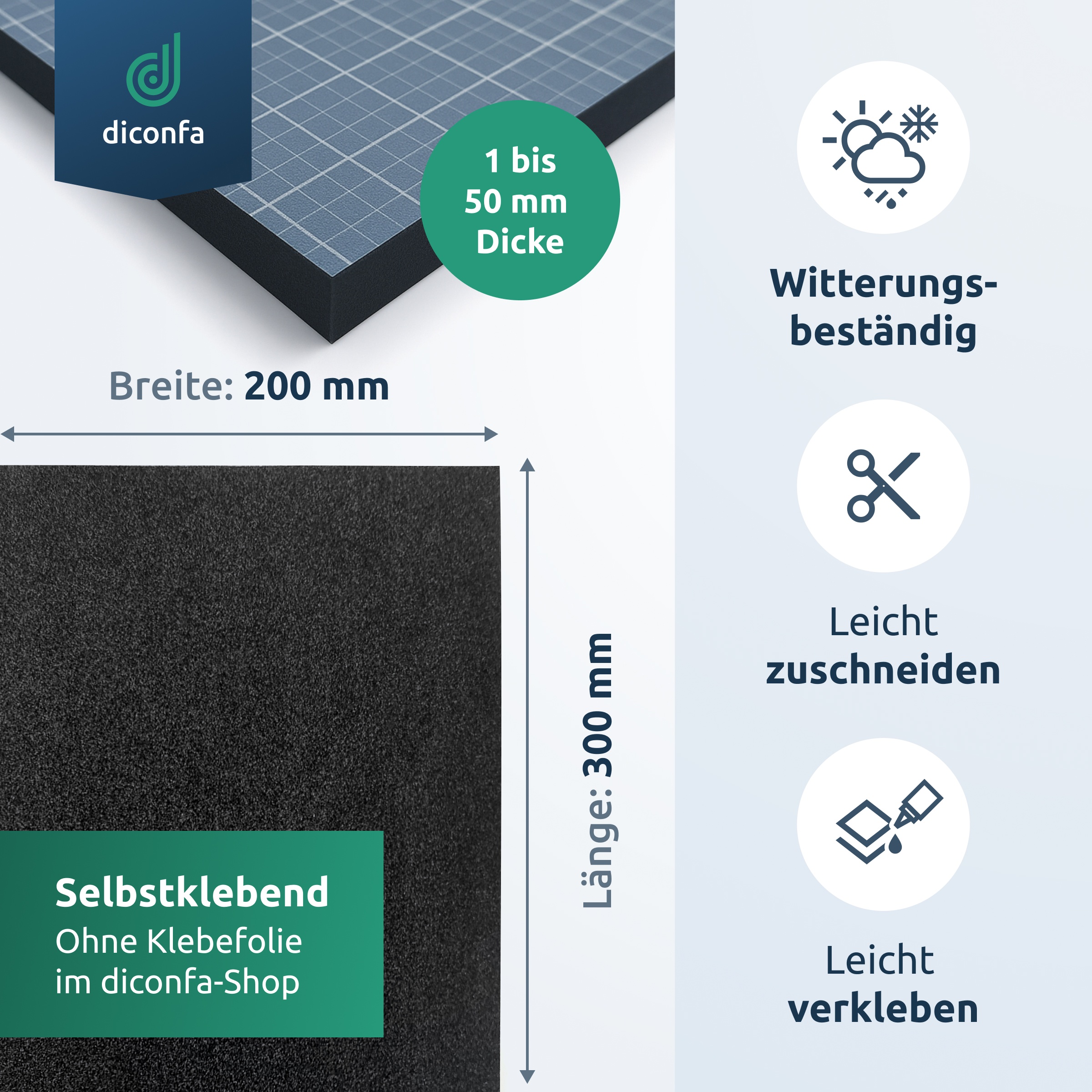 diconfa Zellkautschuk EPDM Schaumstoffplatte ca. DIN A4 - selbstklebend
