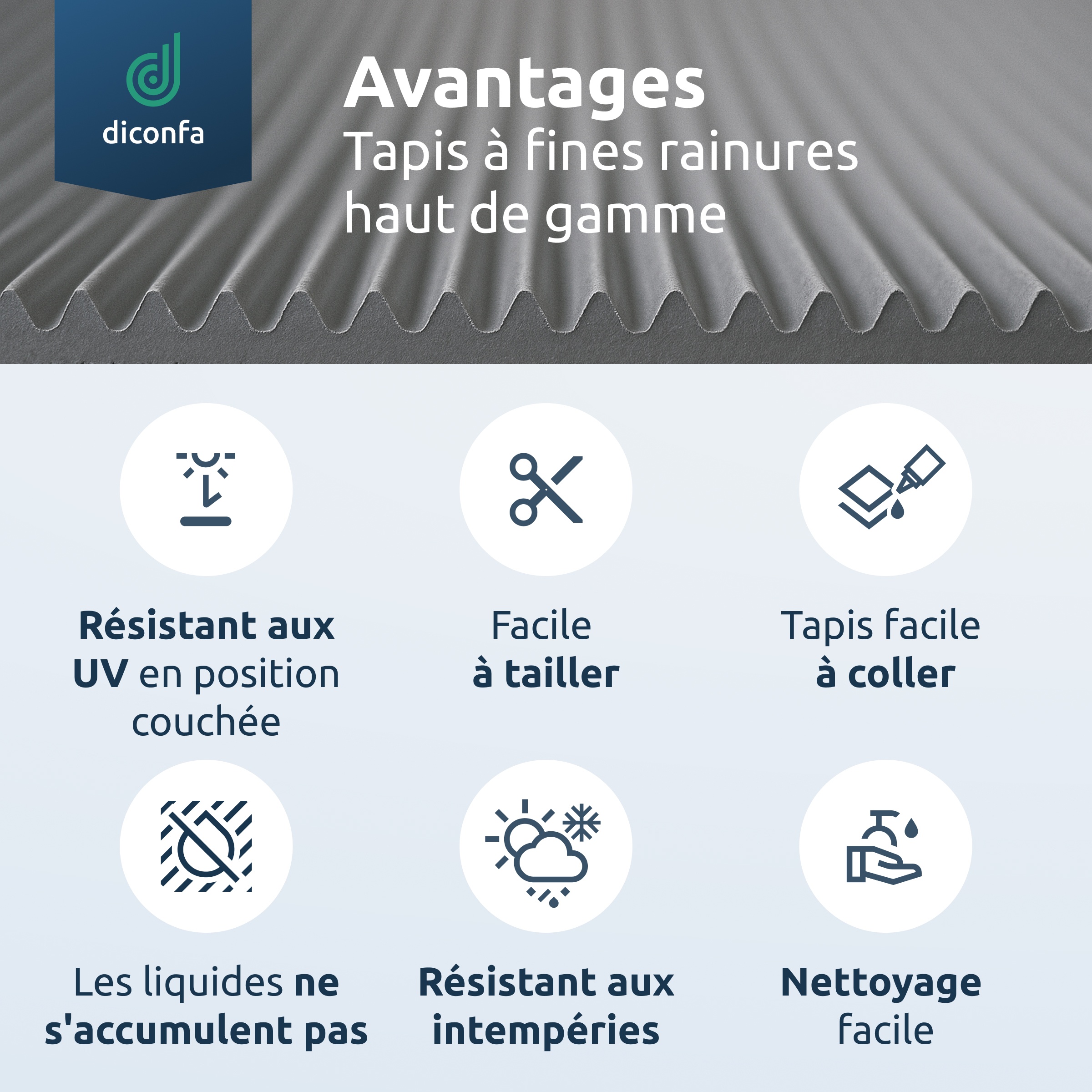 Tapis à fines rainures diconfa Tapis en caoutchouc 3 mm d'épaisseur gris sur mesure