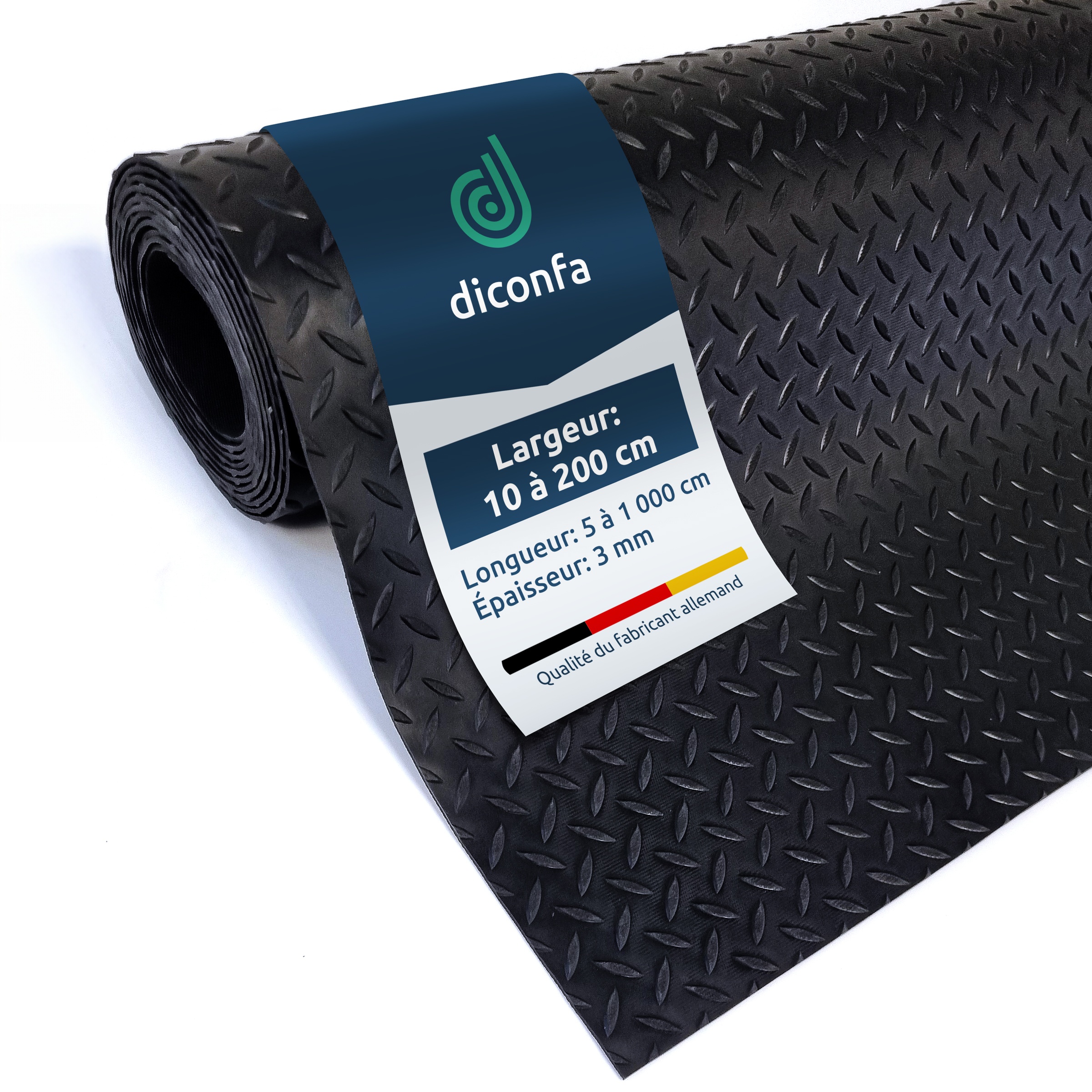 Tapis en caoutchouc diconfa Diamant Tôle larmée 3 mm d'épaisseur