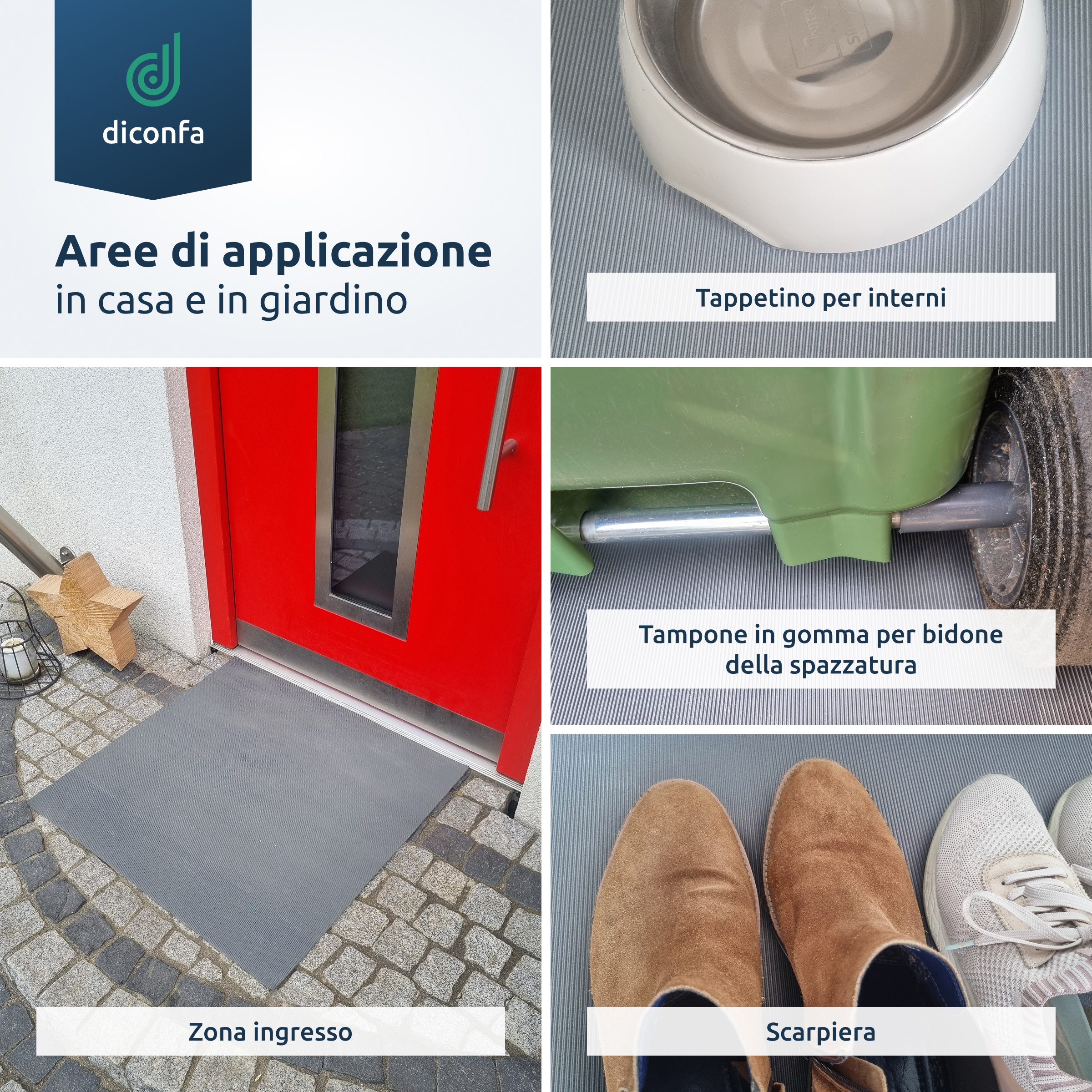 Tappetino in gomma a righe fini 3mm di spessore grigio su misura