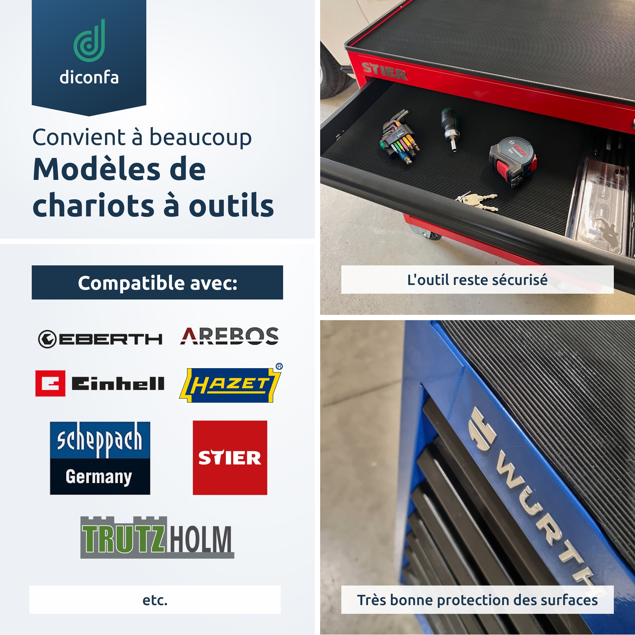 Tapis pour tiroir d’atelier diconfa, différentes tailles – résistant à l’huile ou standard Tapis pour tiroir d’atelier diconfa, différentes tailles – résistant à l’huile ou standard