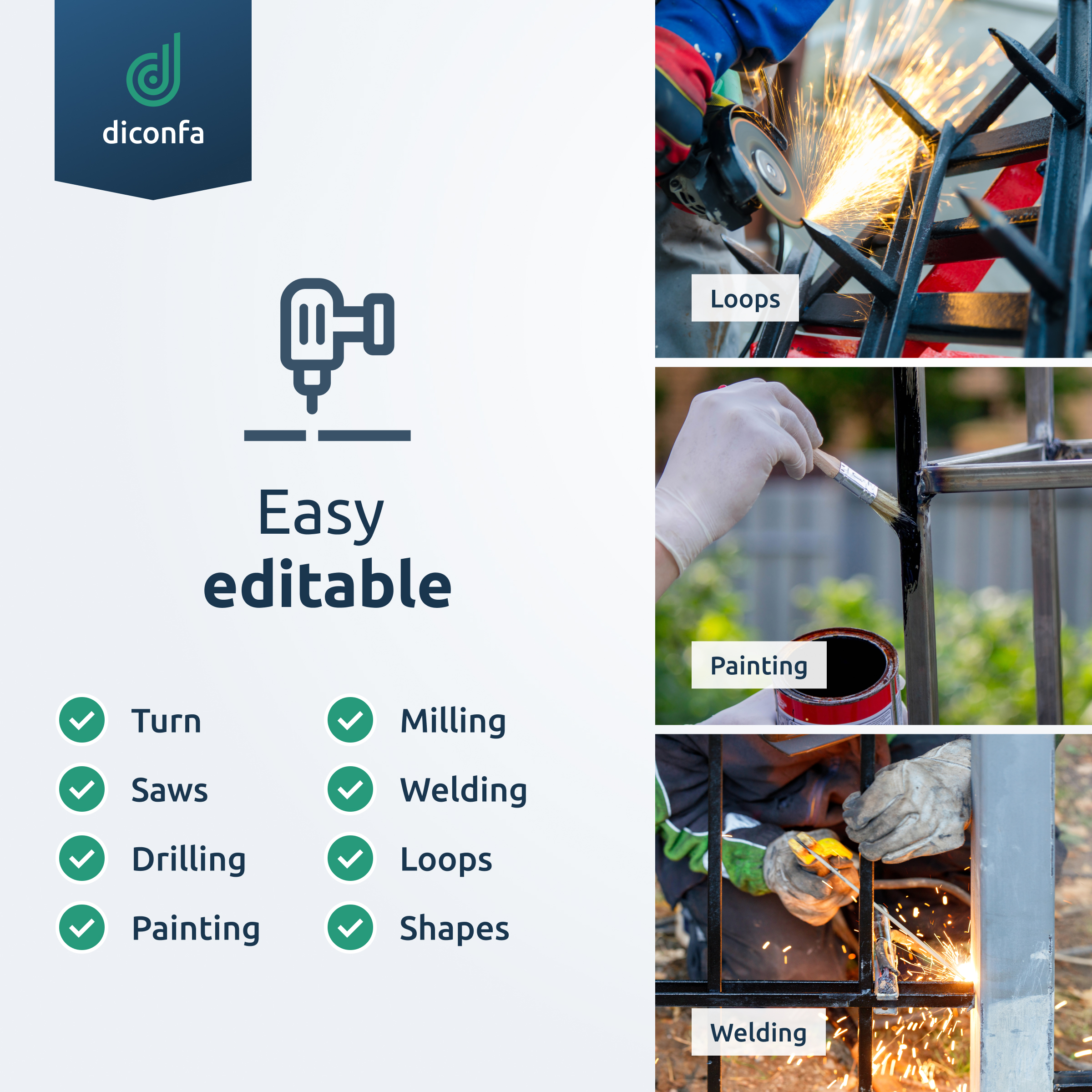 diconfa square steel S235JR ST37 - made to measure