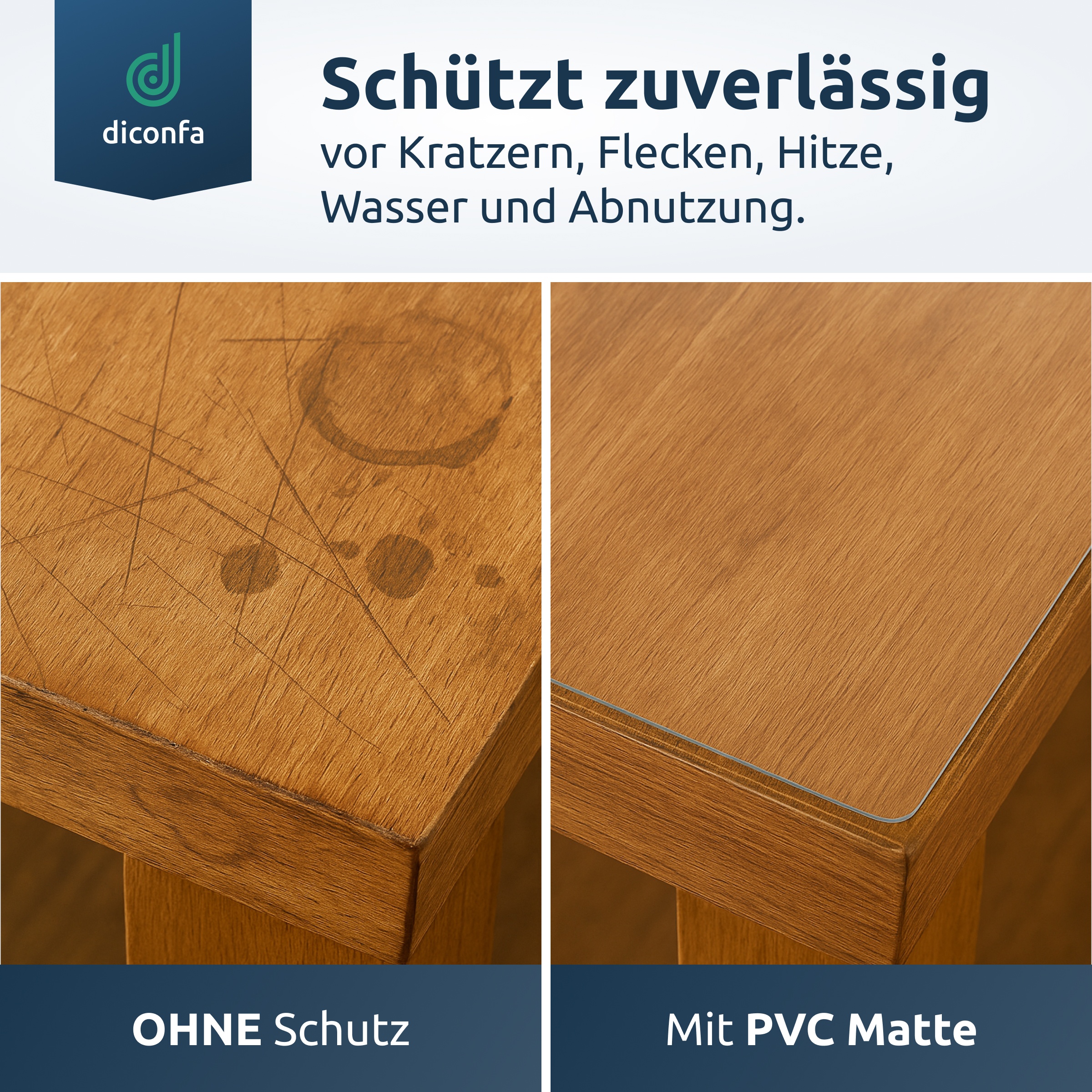 diconfa Tischfolie transparent 45 Grad V-Kante nach Maß