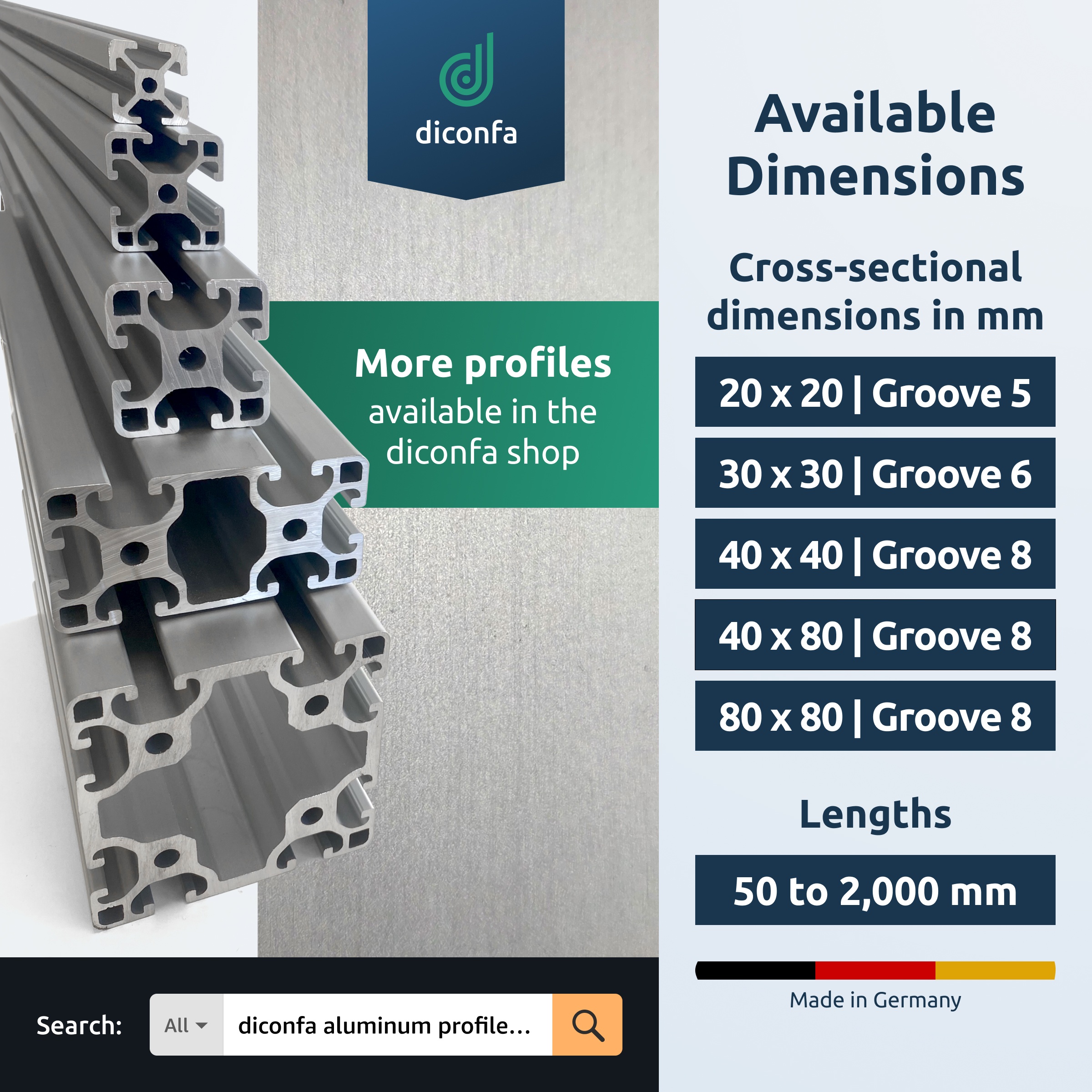 Aluminum profile custom cut in various sizes