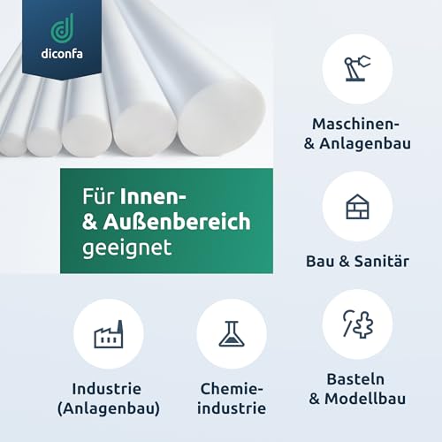 diconfa PTFE Teflon Rundstab AUF MAß Ø 5mm x 10mm - Ø: 5 bis 150mm - LÄNGE: 10 bis 1000mm - entgratet - Kunststoff-stange virginal glatt - für Chemie-Industrie Maschinenbau Behälterbau
