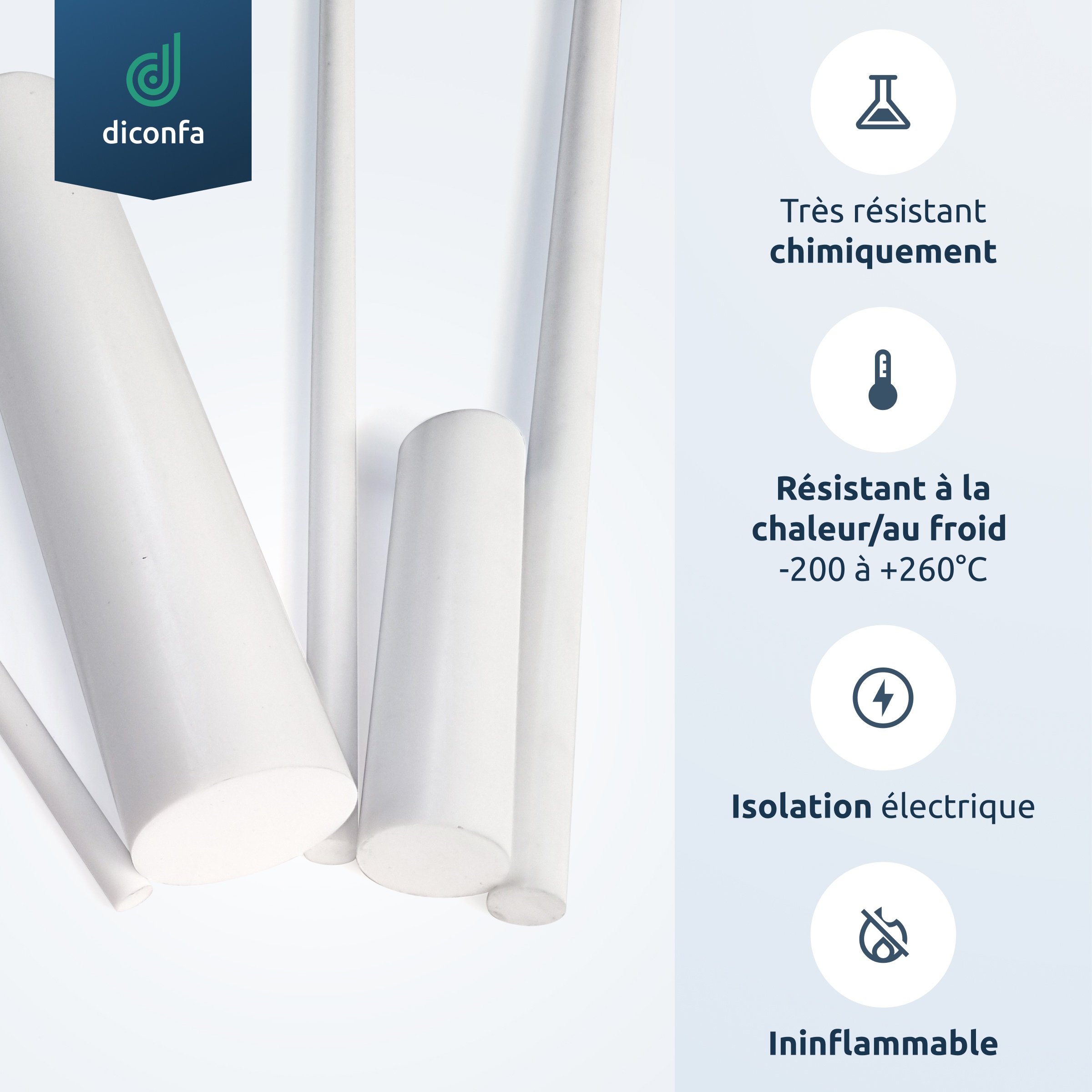 diconfa barre ronde en PTFE Téflon)sur mesure