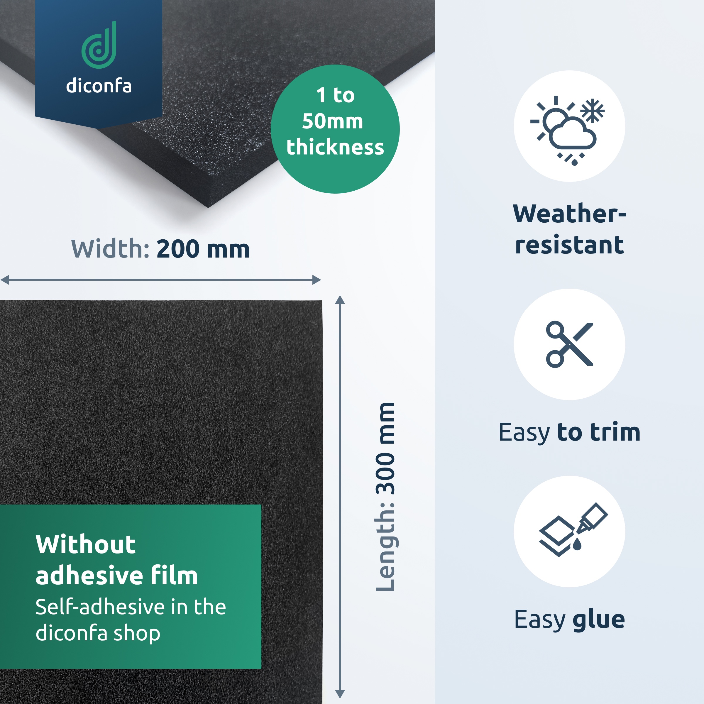 diconfa EPDM cellular rubber foam sheet approx. DIN A4 – without adhesive backing