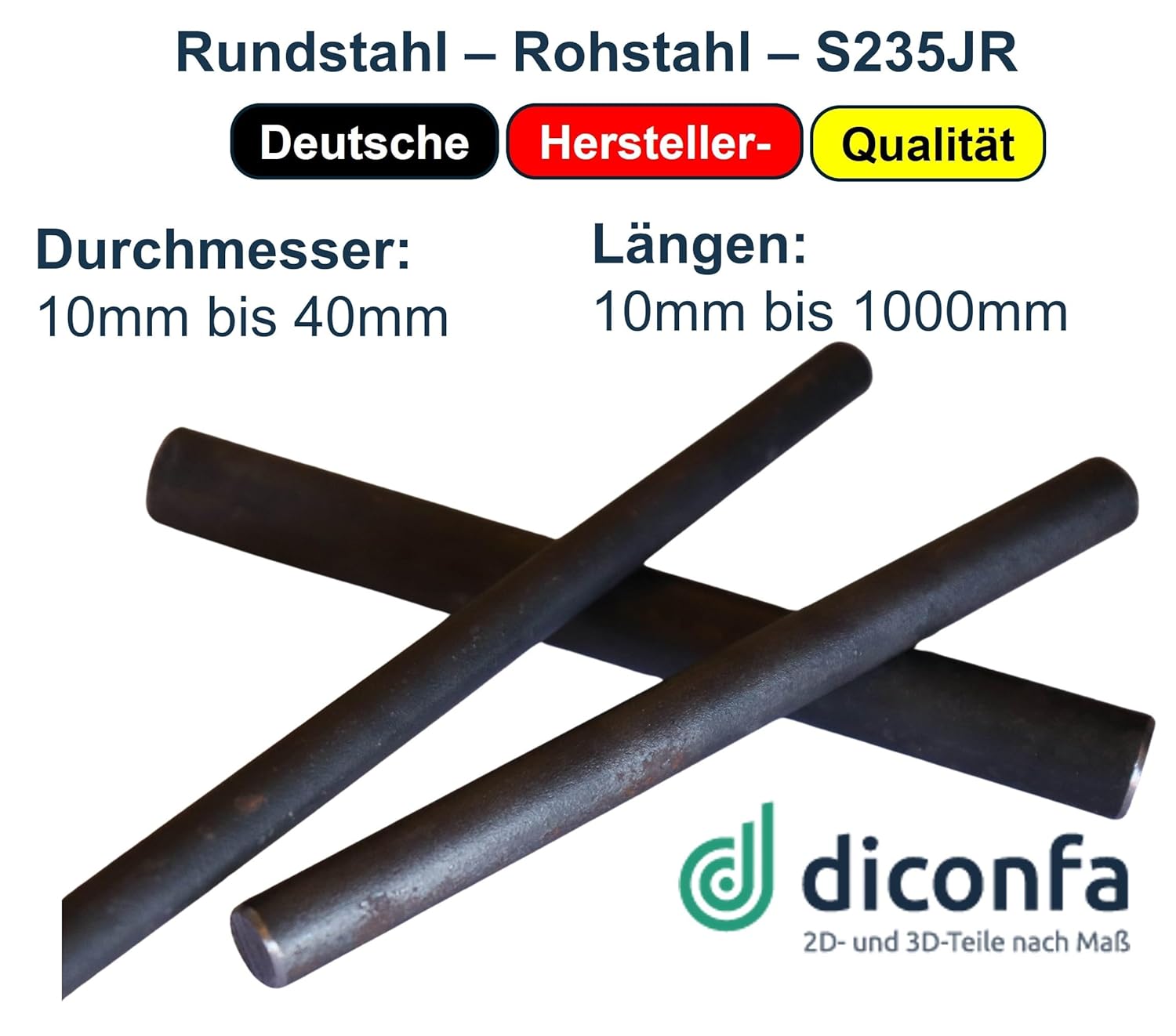 diconfa Rundstahl Rundeisen S235-JR ST-37 nach Maß diconfa Rundstahl Rundeisen S235-JR ST-37 nach Maß