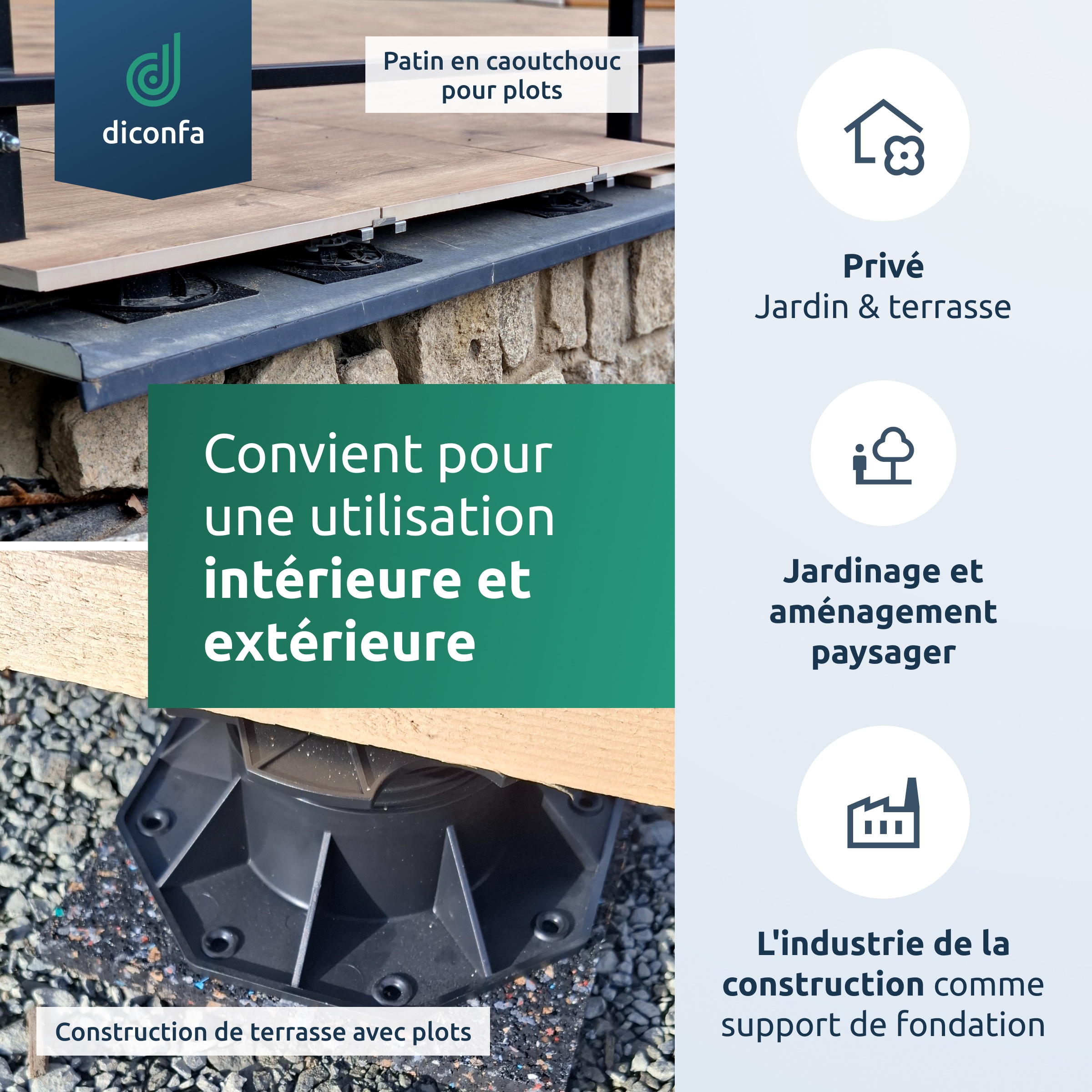 coussinets de terrasse en granulé de caoutchouc 200 x 200 mm