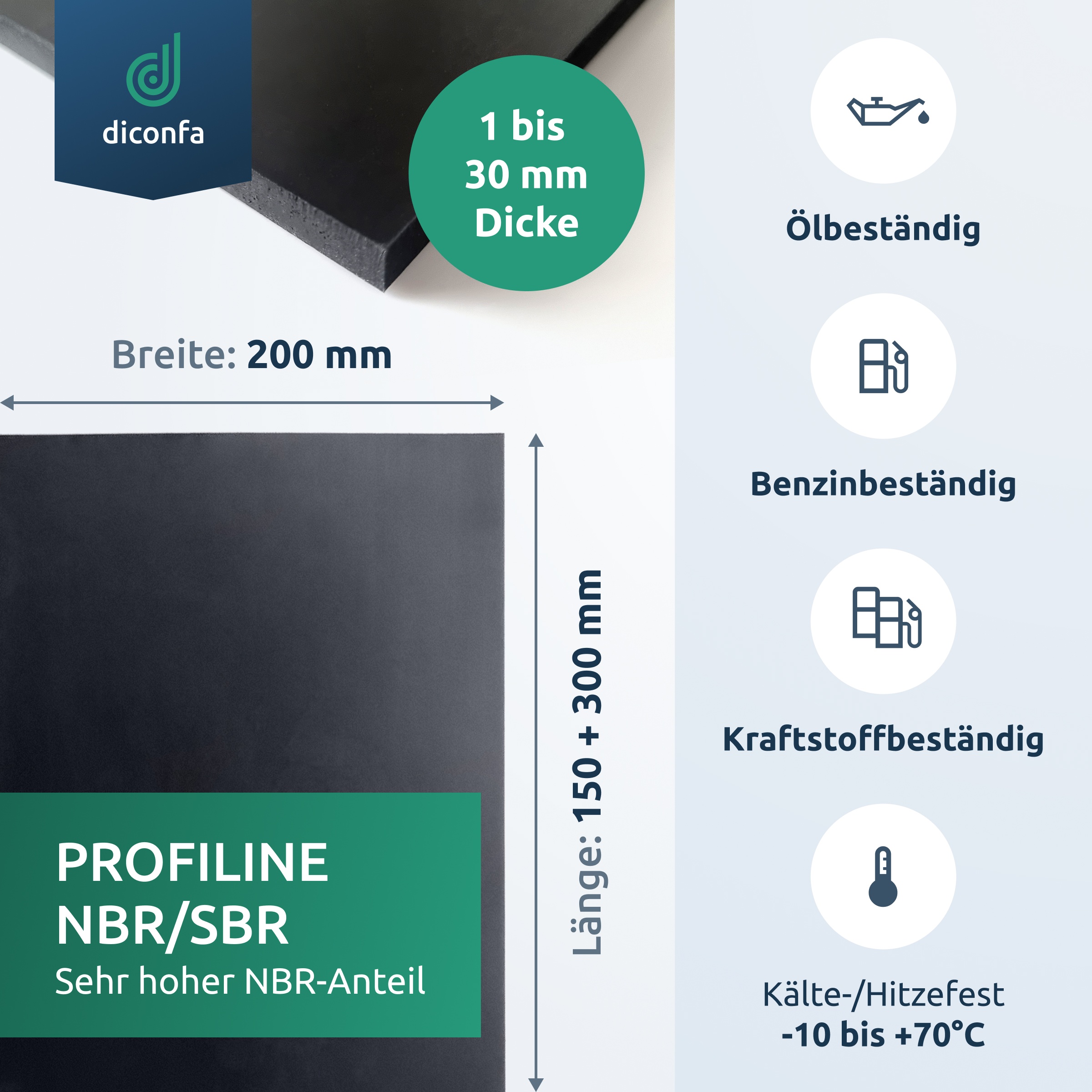 diconfa Gummimatte DIN A4 oder A5 in NBR/SBR