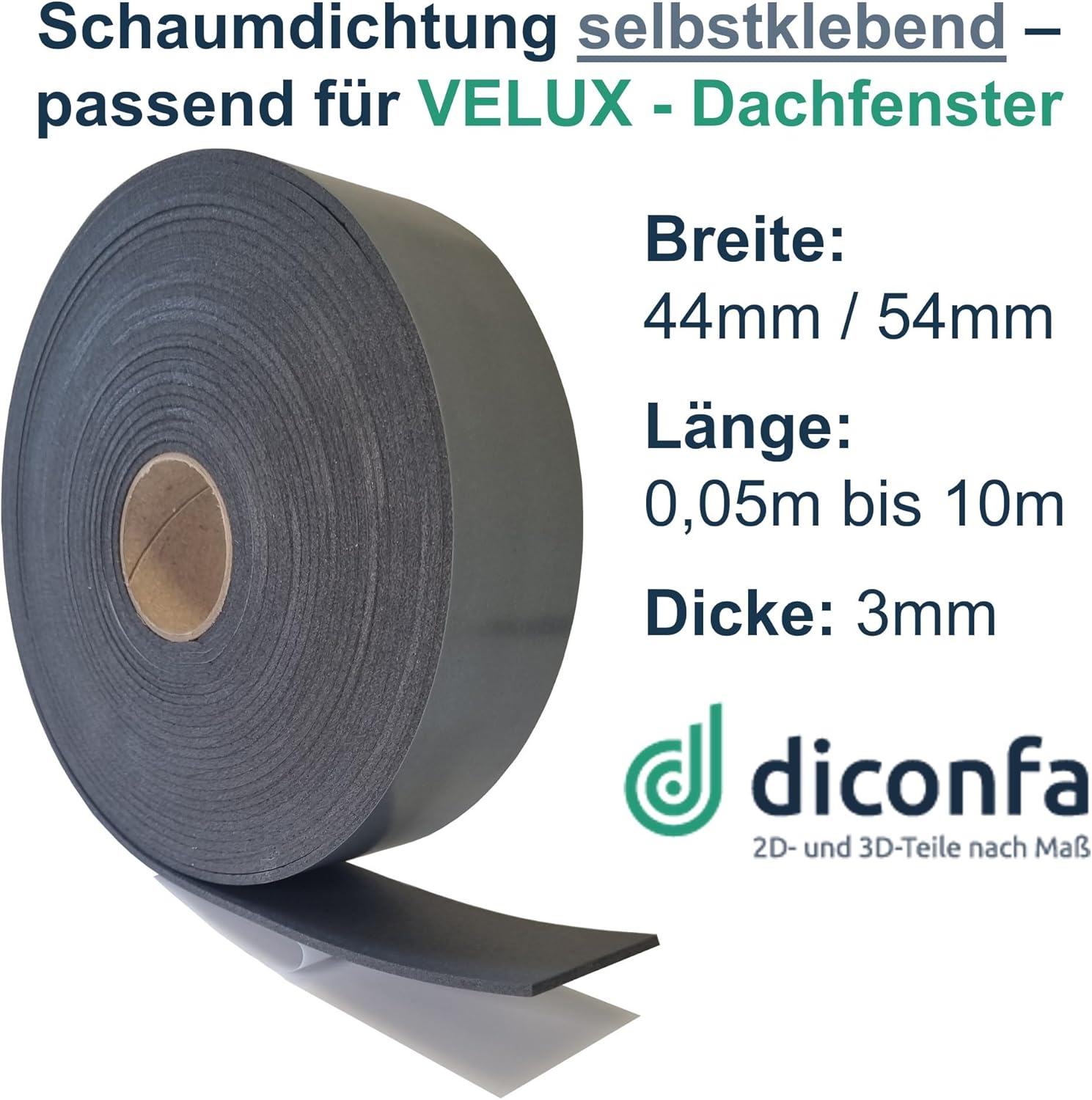 diconfa Dachfenster Dichtung grau nach Maß - kompatibel mit VELUX 