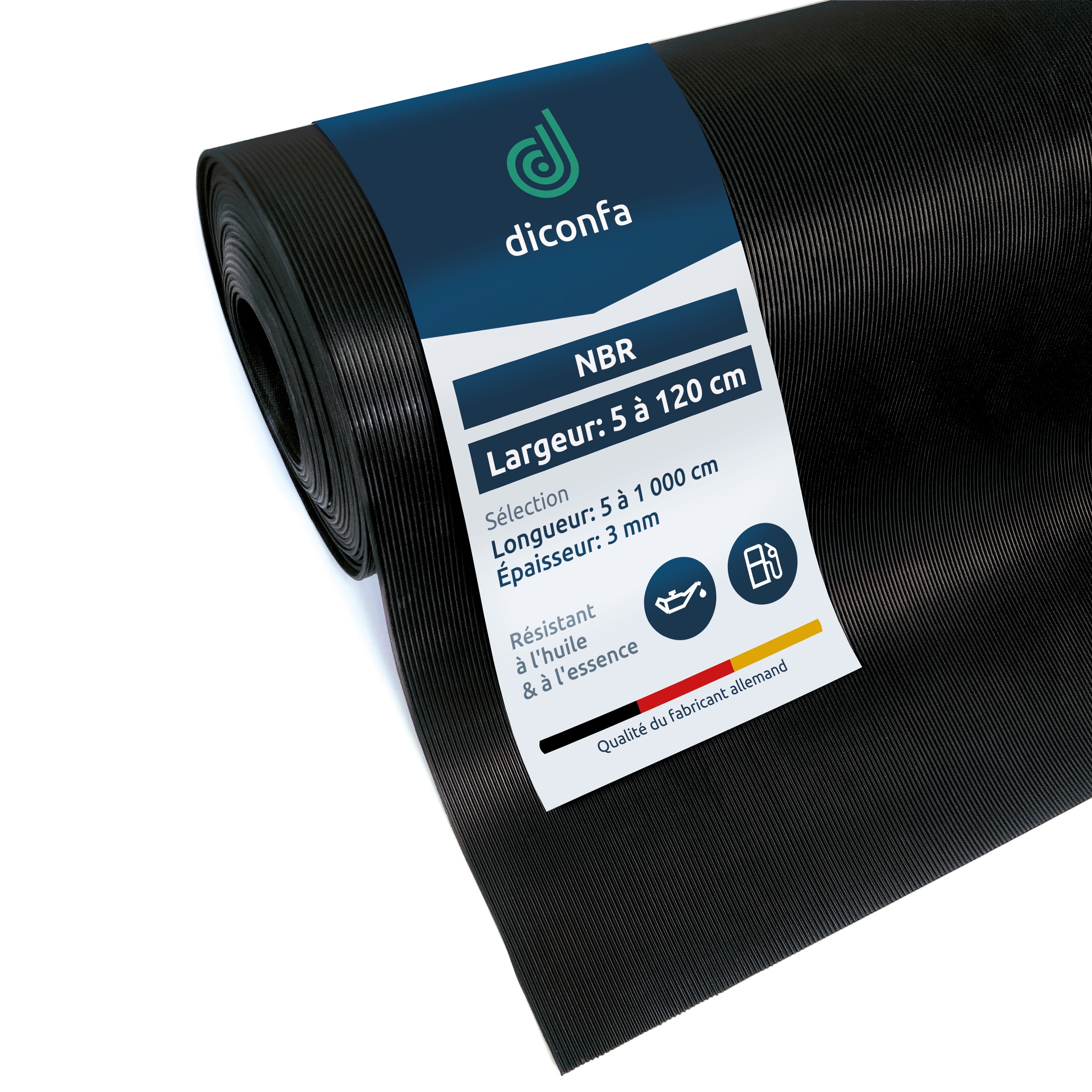 Tapis à fines rainures résistant à l'huile diconfa, épaisseur 3 mm, sur mesure