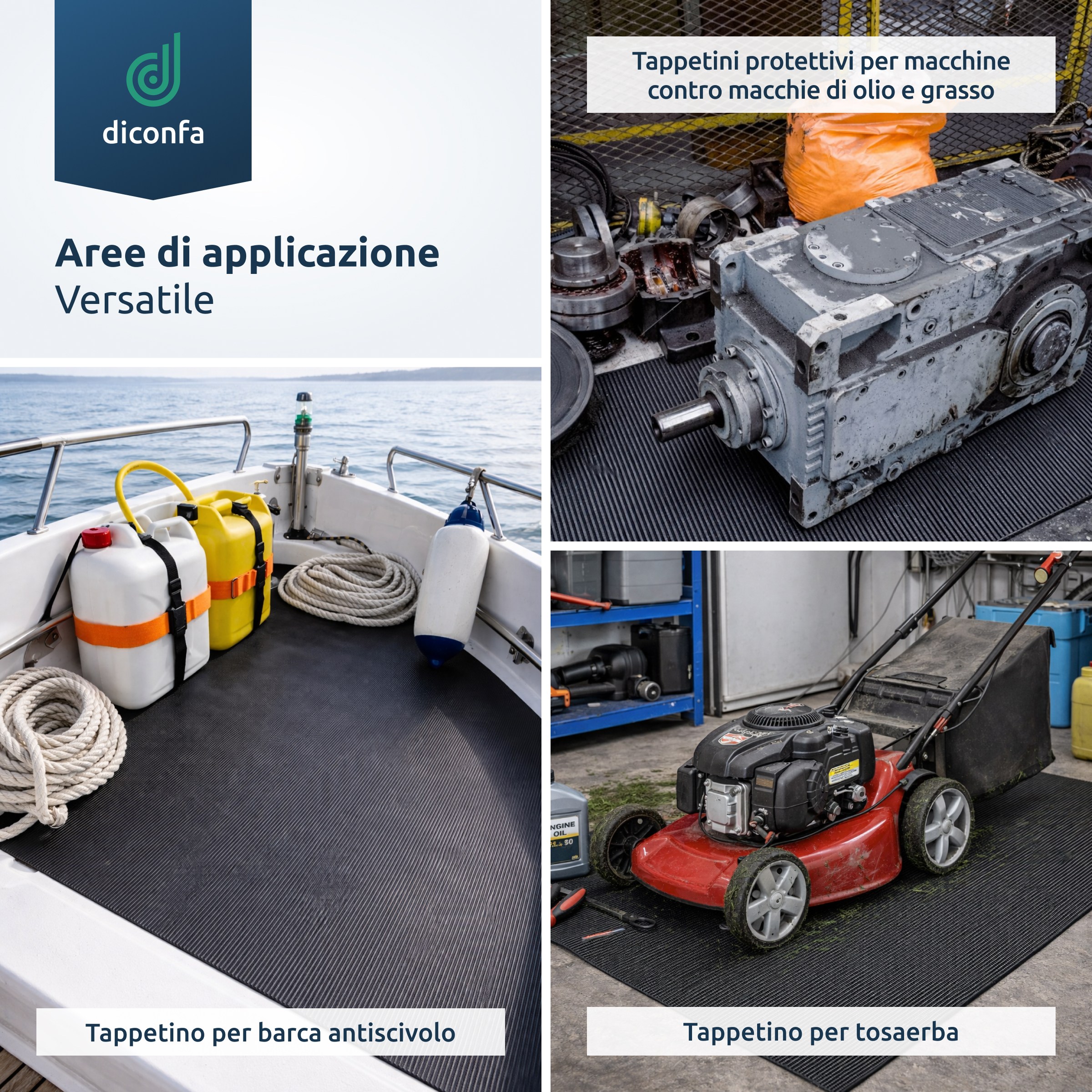 Tappetino a righe fini resistente all'olio, spessore 3 mm, su misura