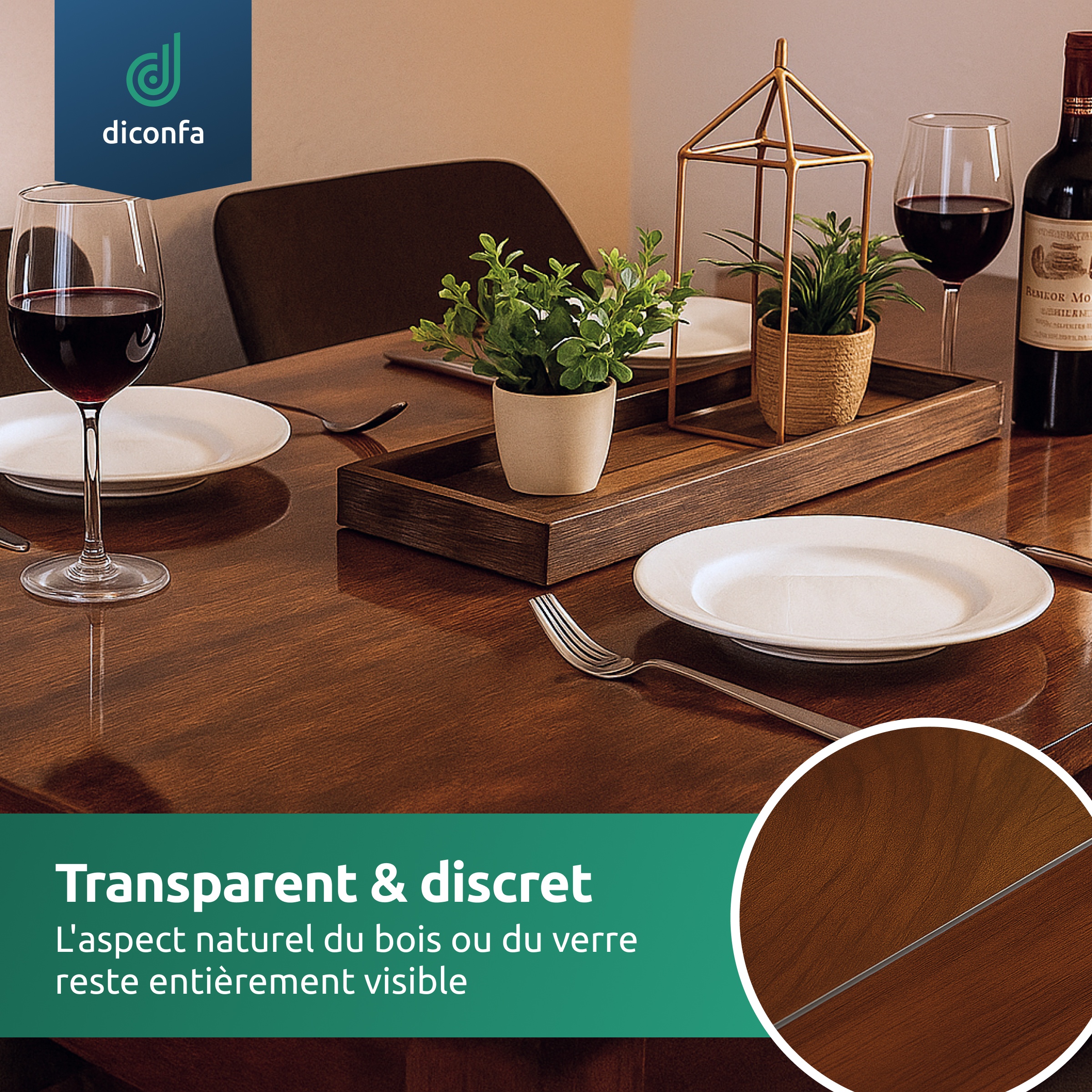 diconfa nappe transparente bords biseautés à 45 degrés sur mesure