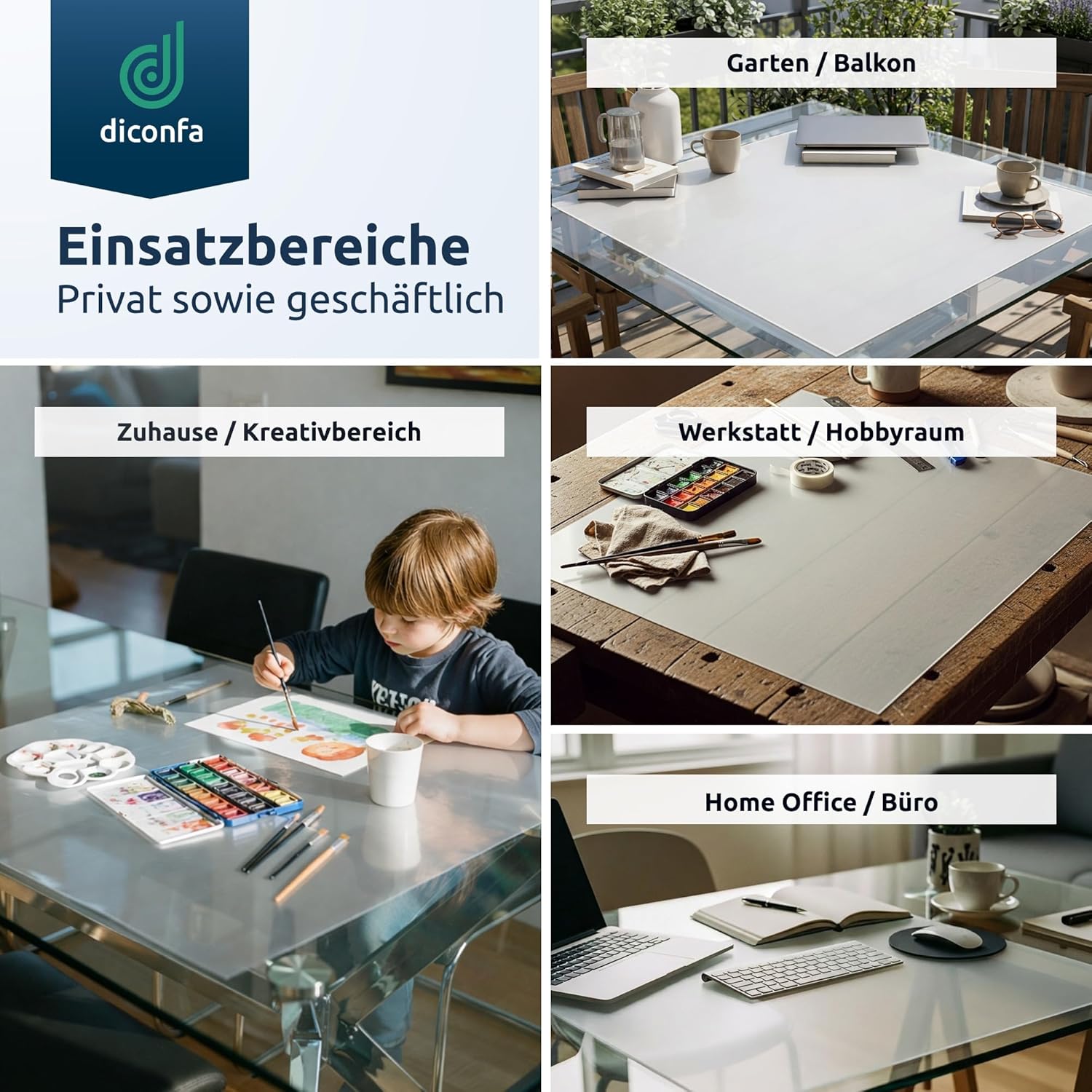 Protezione da tavolo satinata con bordo smussato a 45° su misura