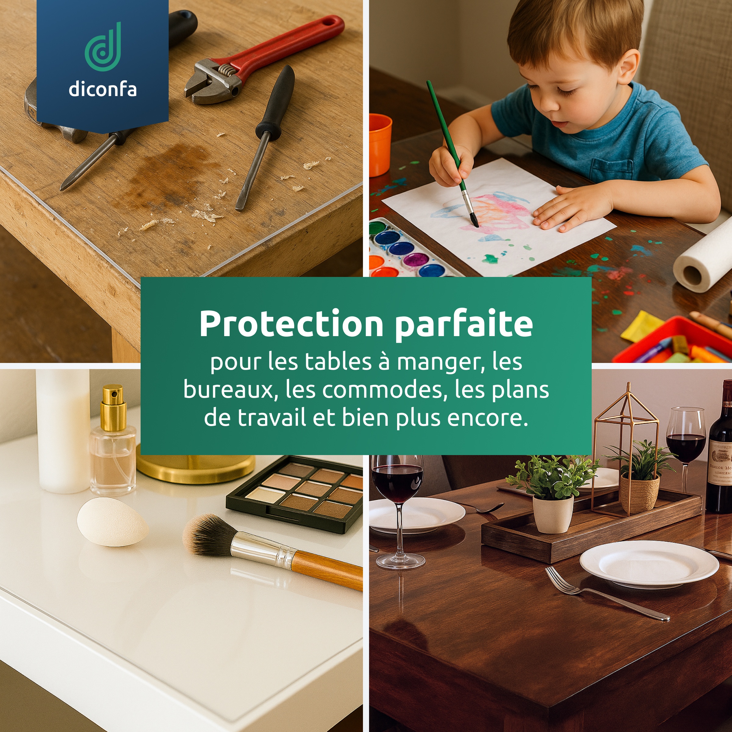 diconfa nappe transparente bords biseautés à 45 degrés sur mesure