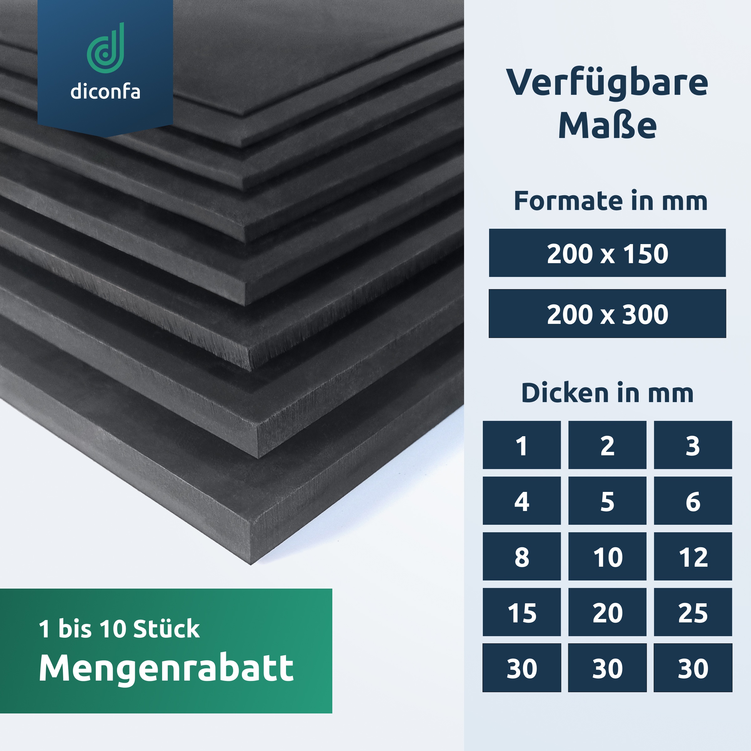 diconfa Rubber Mat DIN A4 or A5 – SBR, NBR/SBR or EPDM