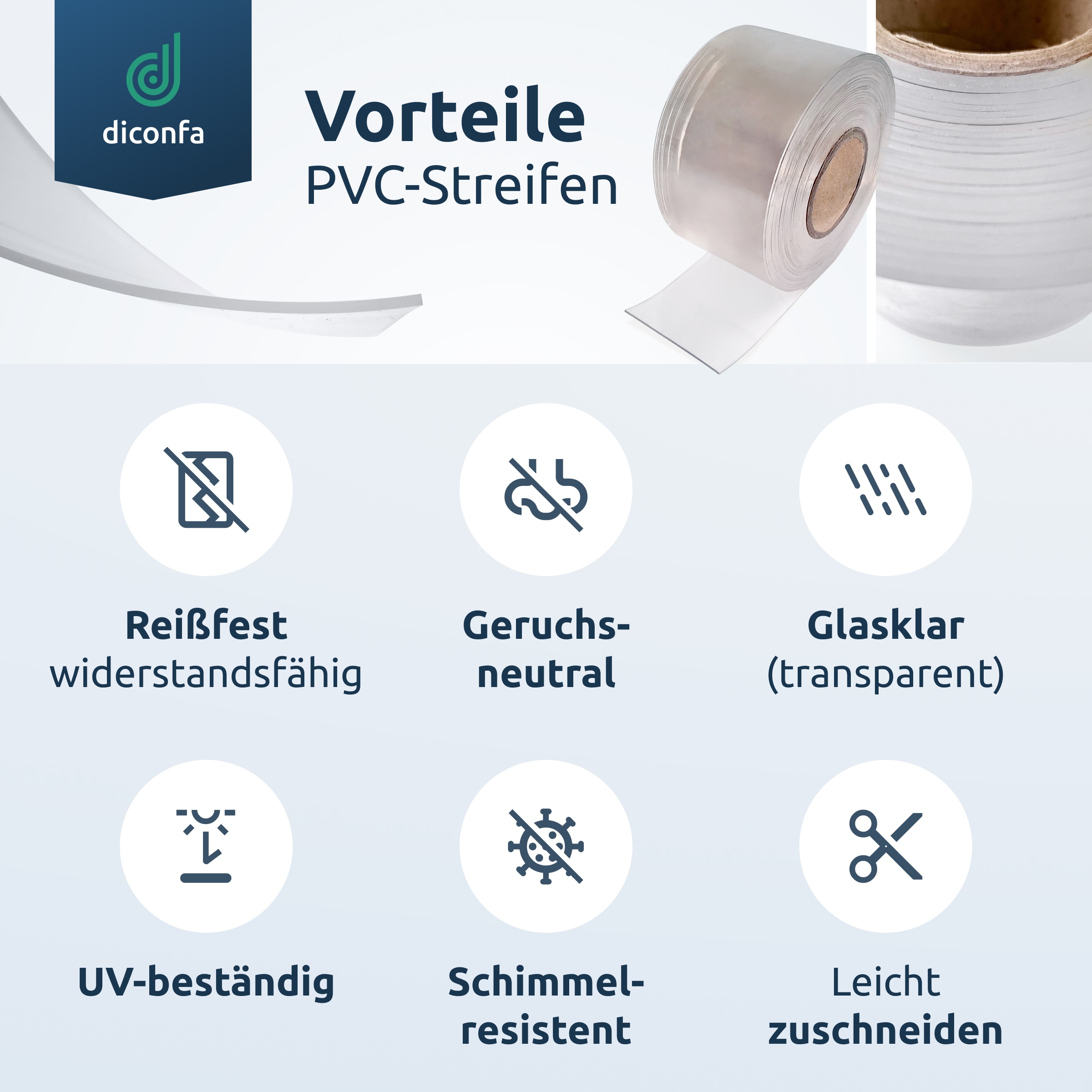 diconfa PVC-Streifen glasklar nach Maß diconfa PVC-Streifen glasklar nach Maß