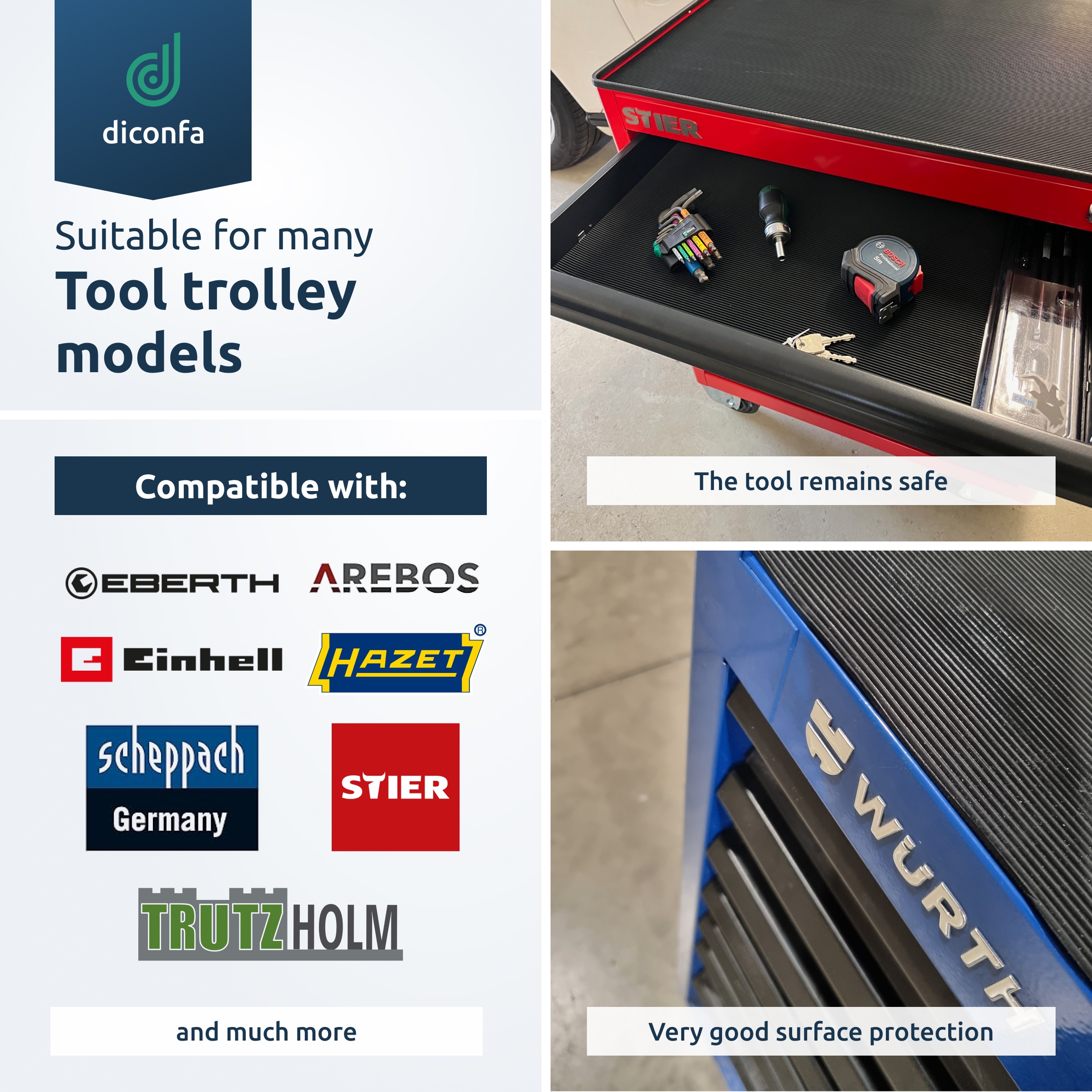 diconfa workshop drawer liner, various sizes – oil-resistant or standard