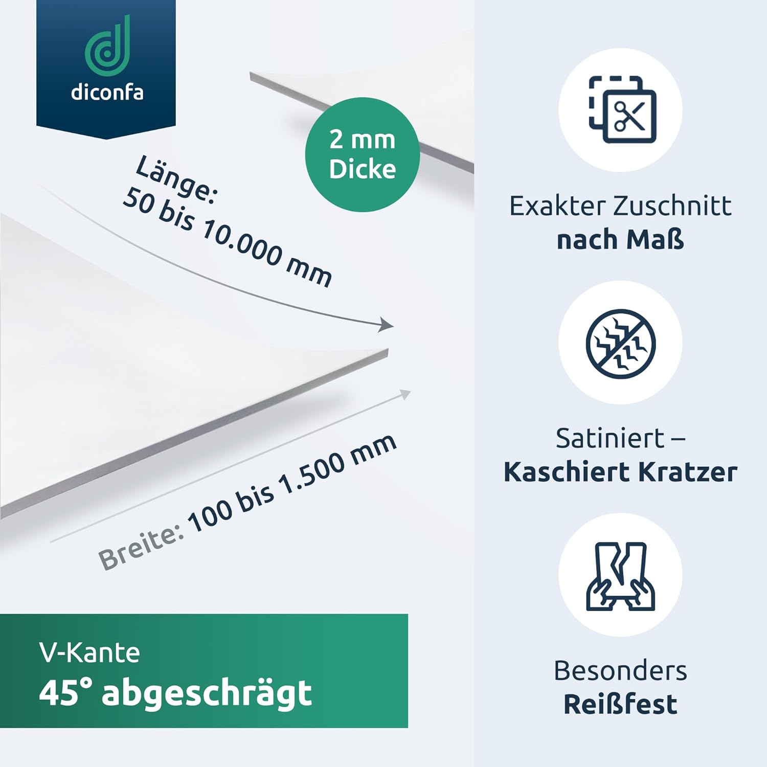 Protezione da tavolo satinata con bordo smussato a 45° su misura