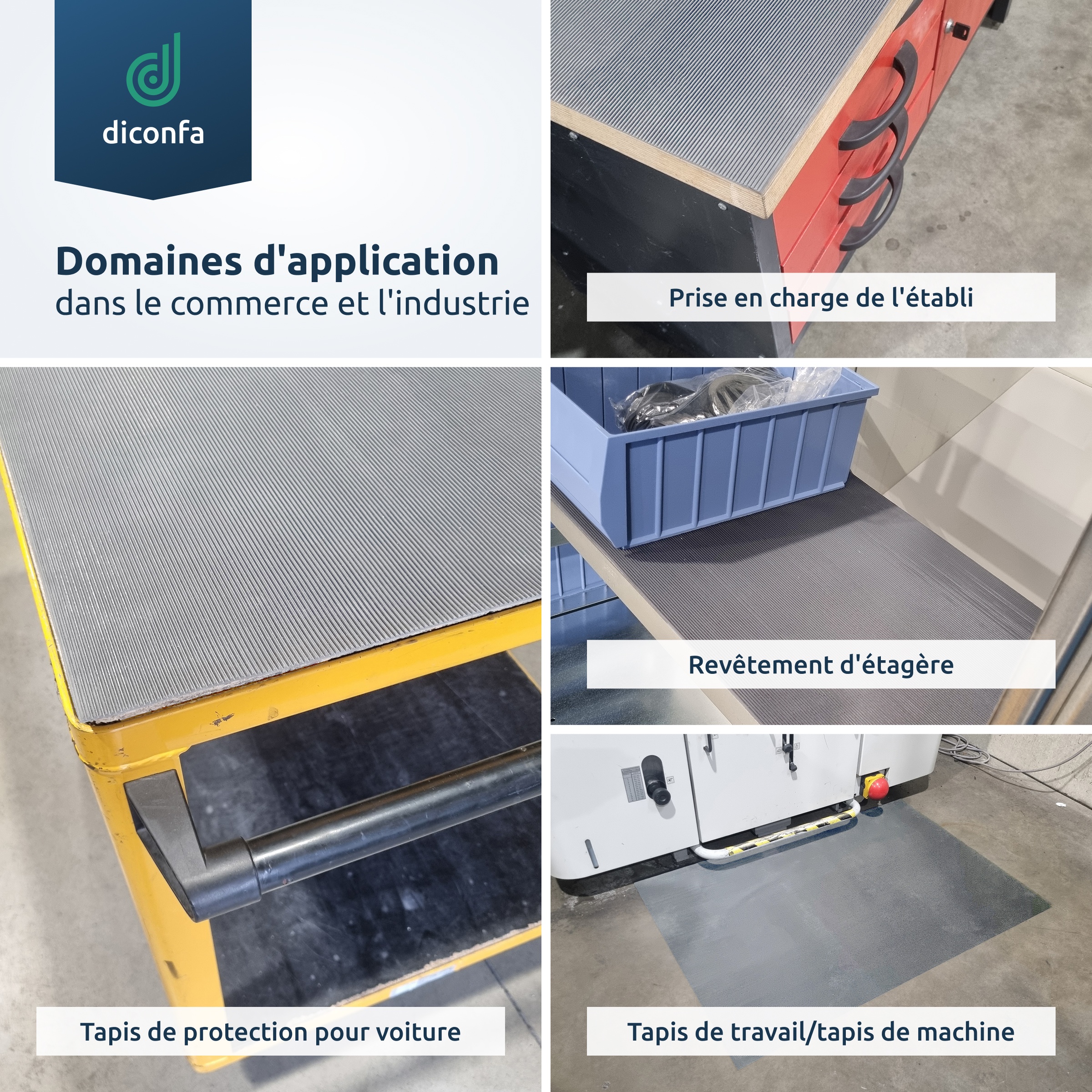 Tapis à fines rainures diconfa Tapis en caoutchouc 3 mm d'épaisseur gris sur mesure