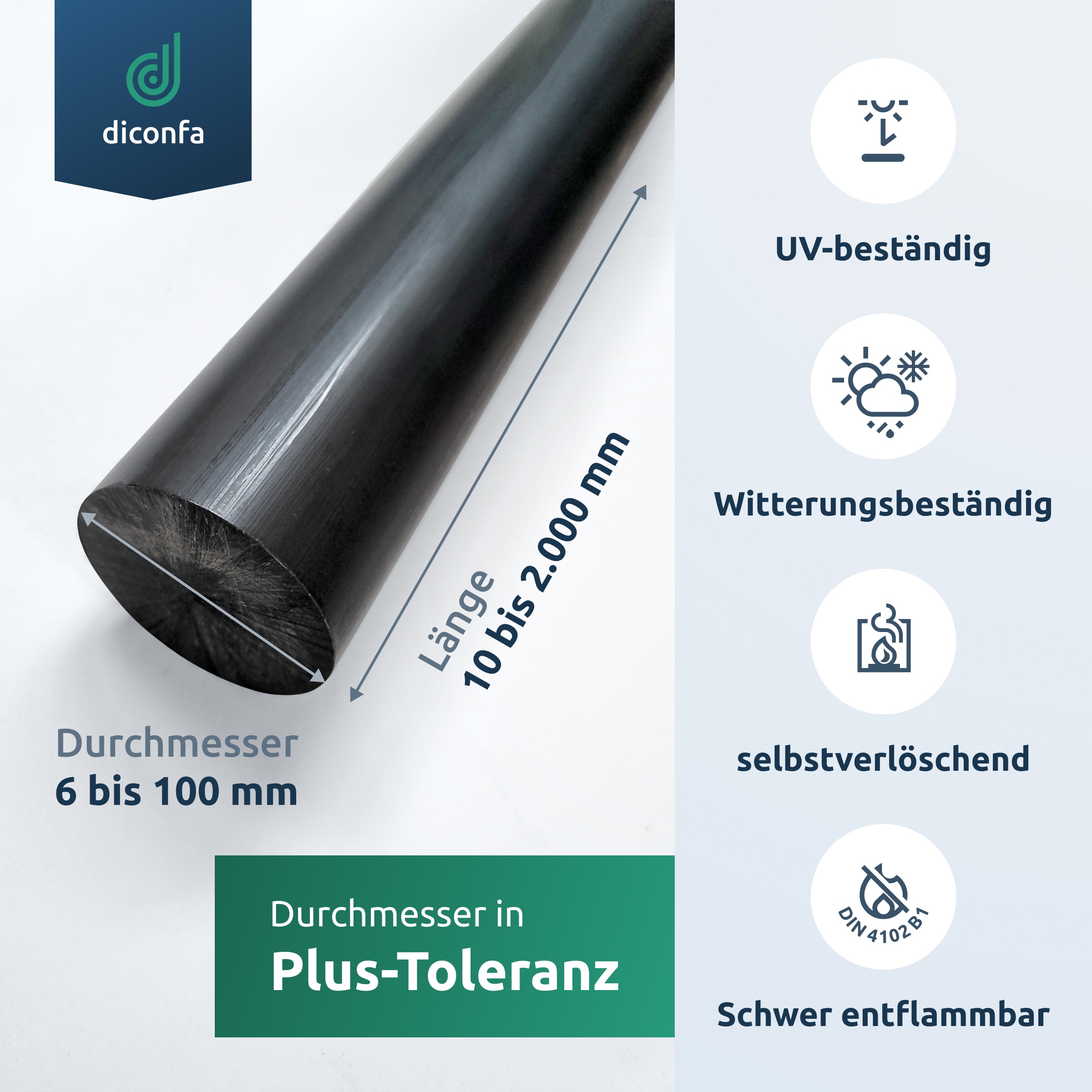 diconfa PVC Rundstab schwarz nach Maß 