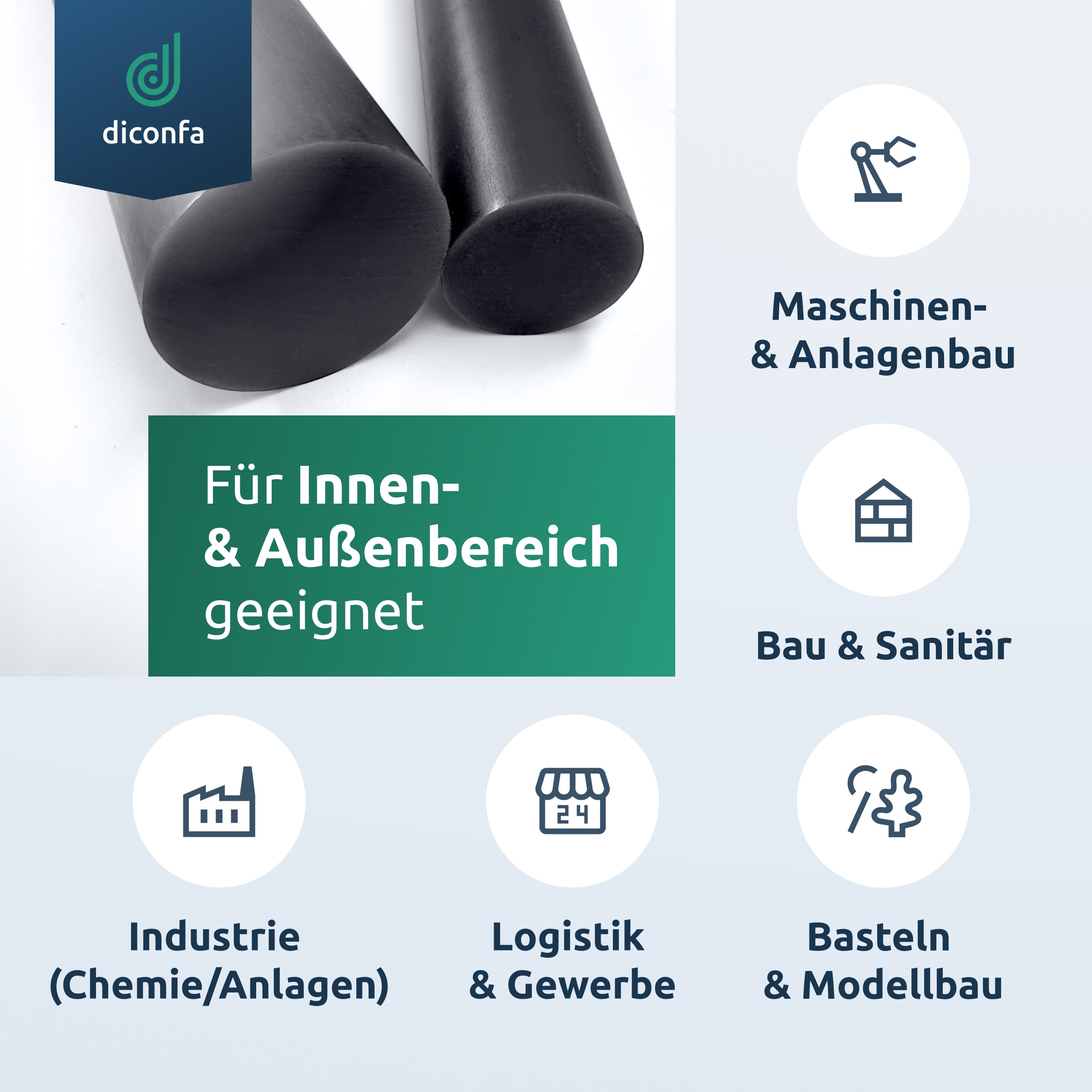 diconfa PVC Rundstab schwarz nach Maß 