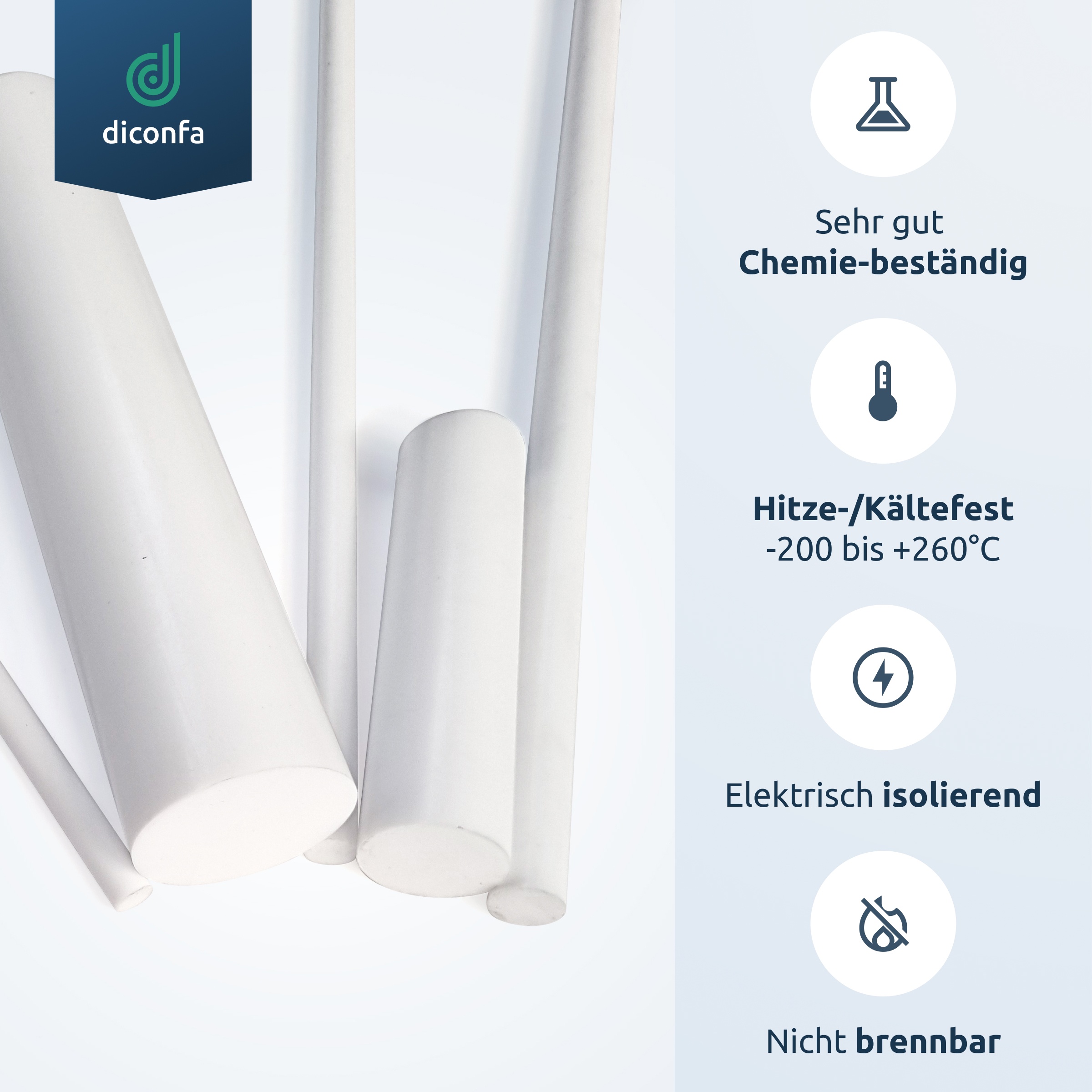 diconfa PTFE Teflon Rundstab nach Maß