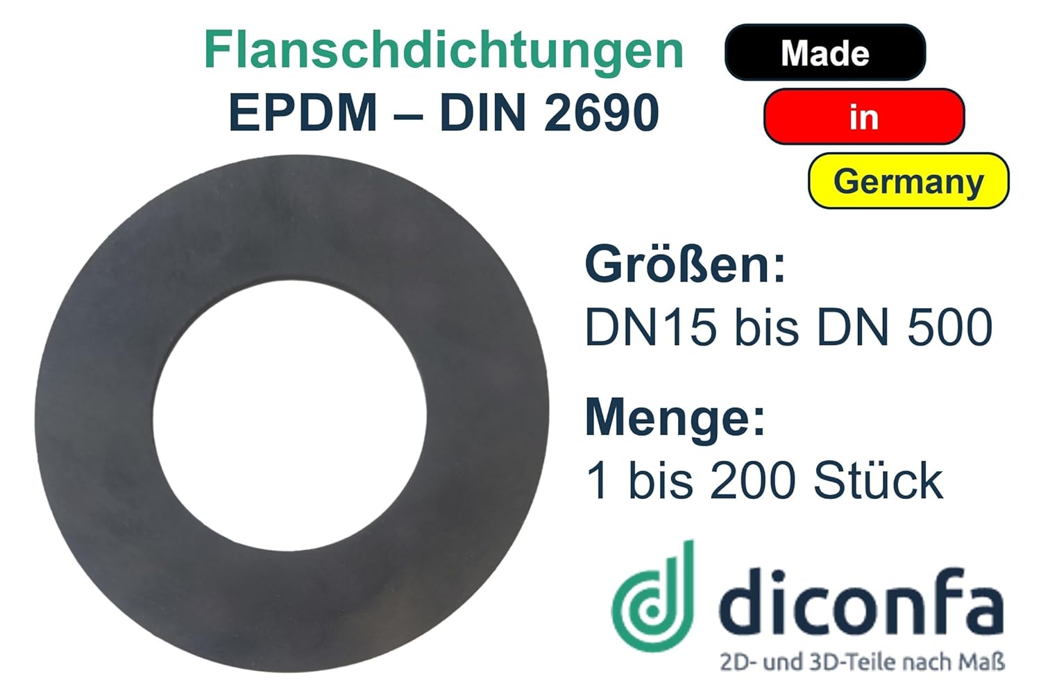 diconfa Flanschdichtung DIN 2690 Gummi EPDM nach Maß