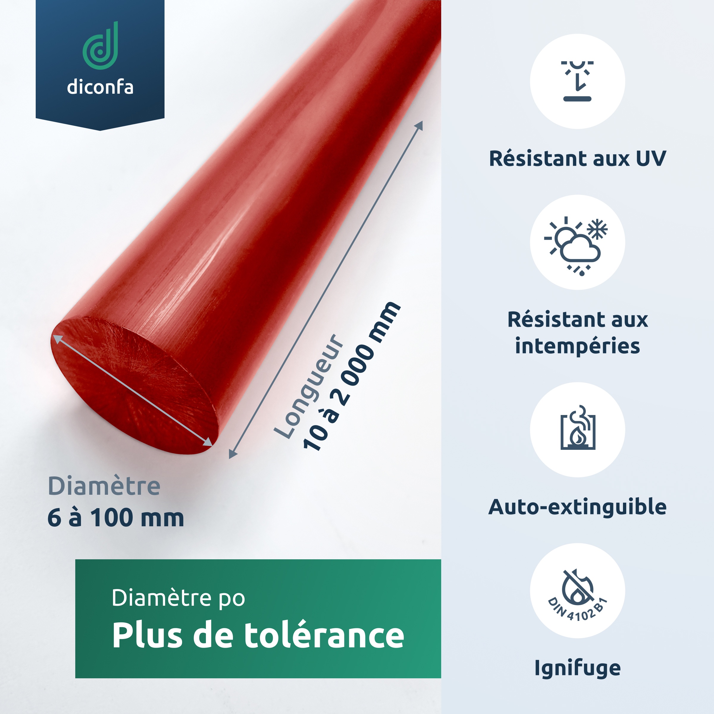 Barre ronde en PVC rouge diconfa sur mesure 