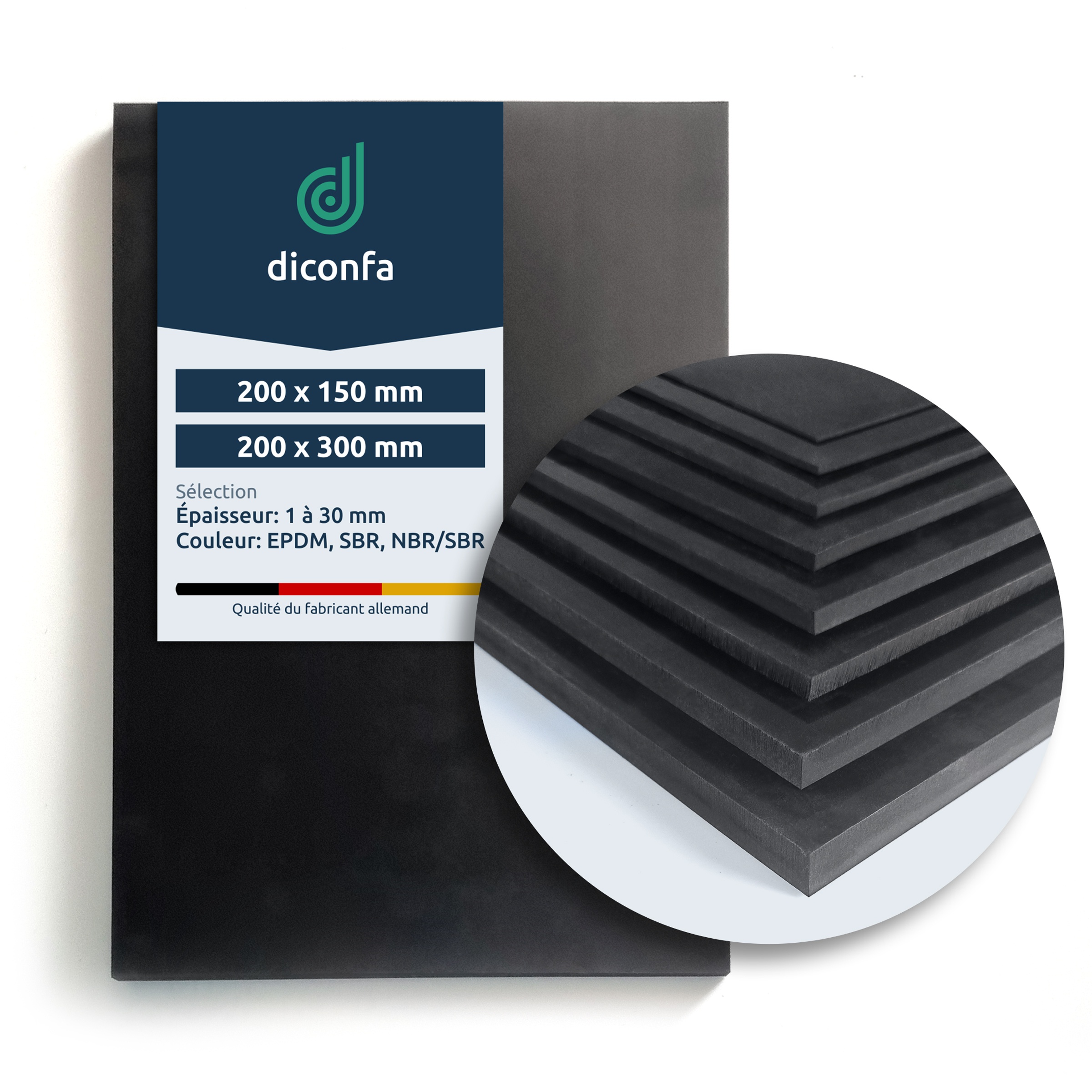 Tapis en caoutchouc diconfa DIN A4 ou A5 – SBR, NBR/SBR ou EPDM