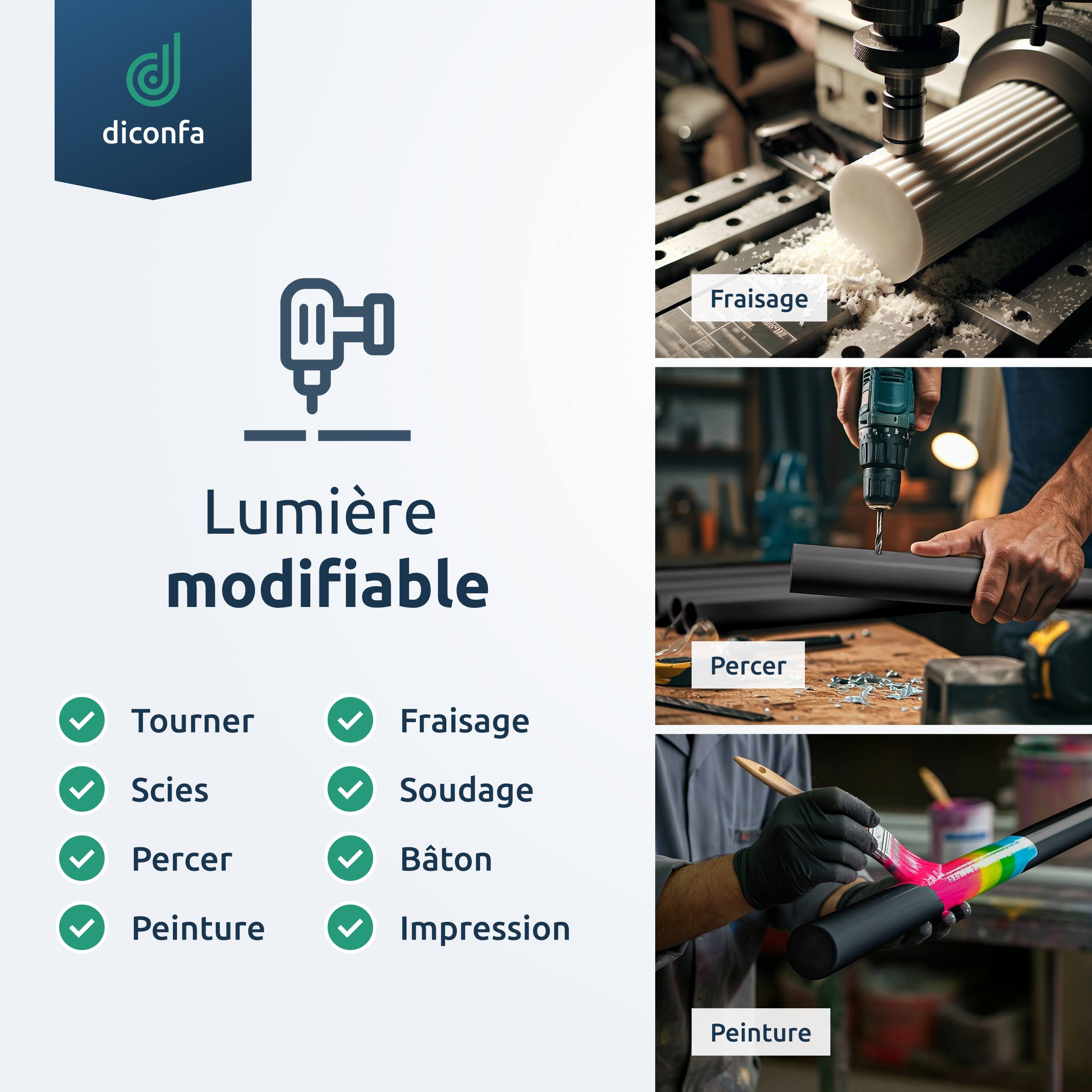 Barre ronde en PVC rigide diconfa gris foncé sur mesure