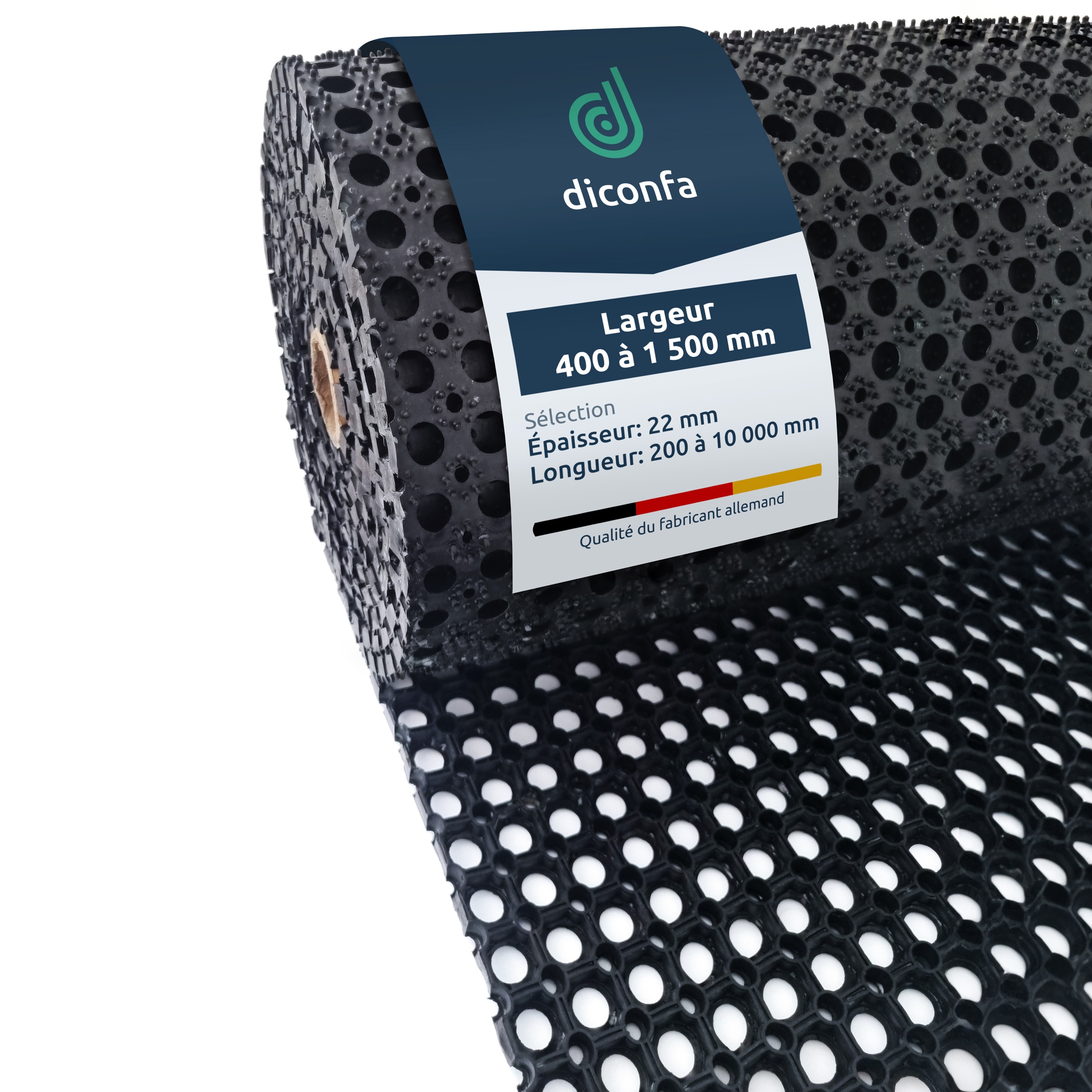 Tapis en caoutchouc diconfa, épaisseur 22 mm, sur mesure
