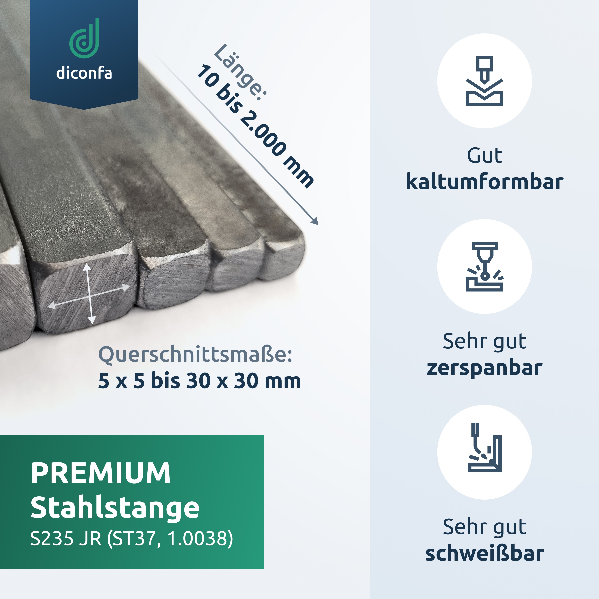 diconfa Vierkant Stahl S235JR ST37 nach Maß