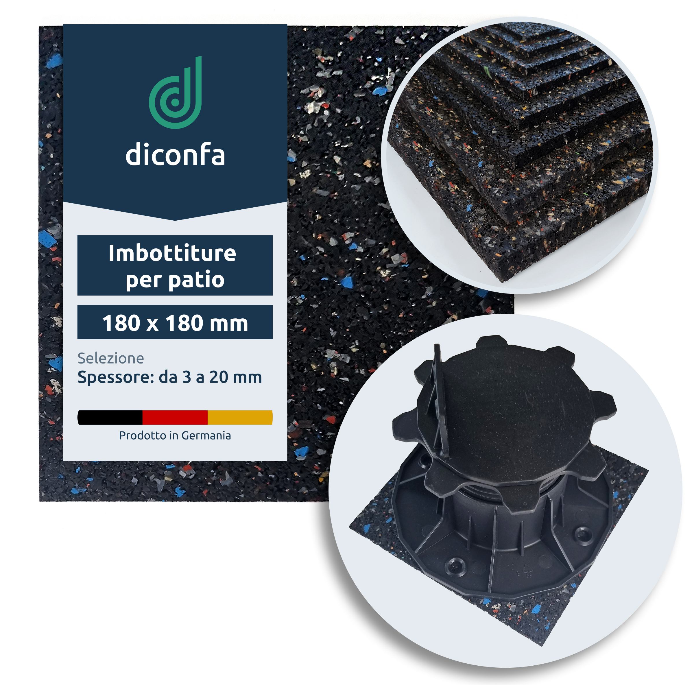 Tappetini per terrazze in granulato di gomma 180 x 180 mm