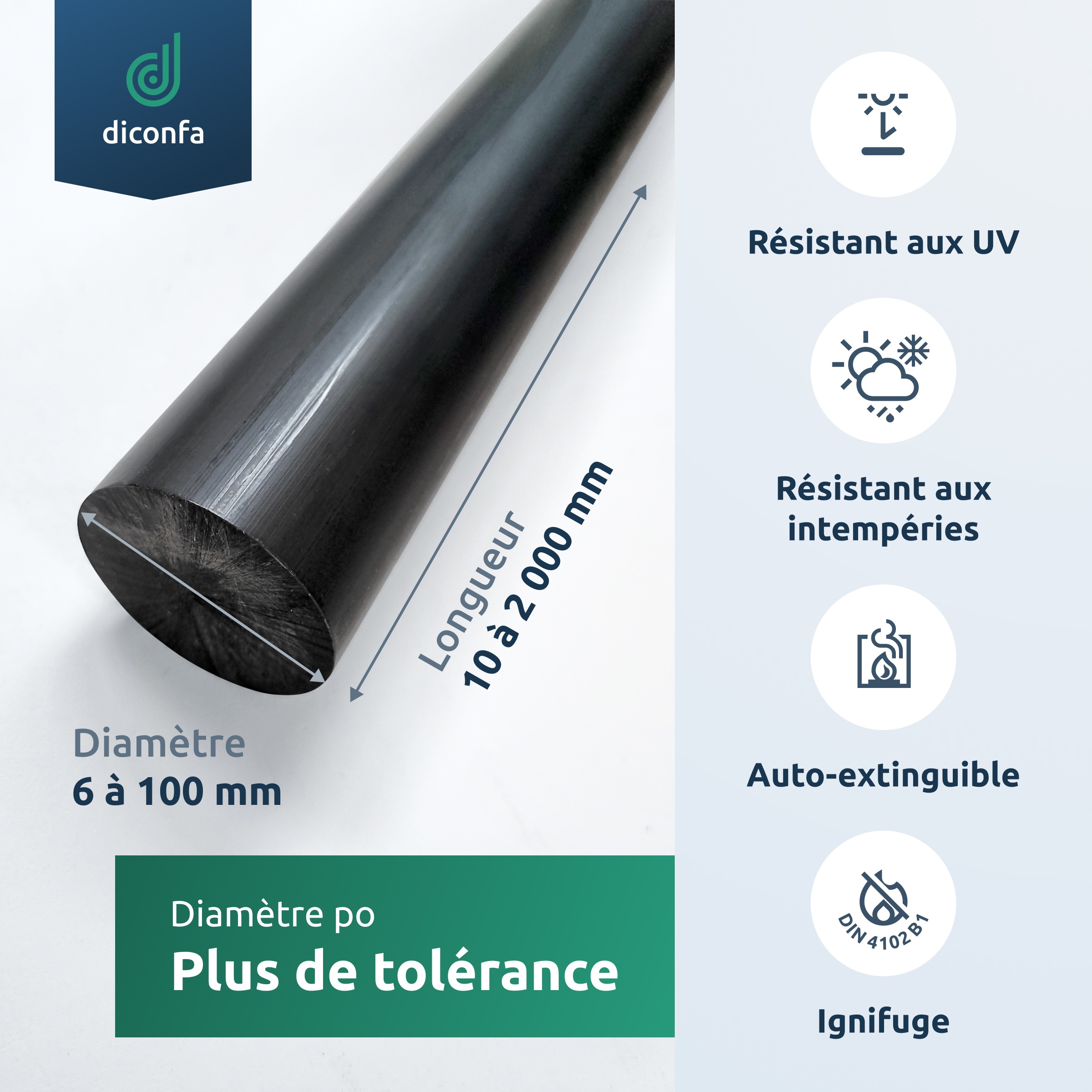 Barre ronde en PVC noir diconfa sur mesure 