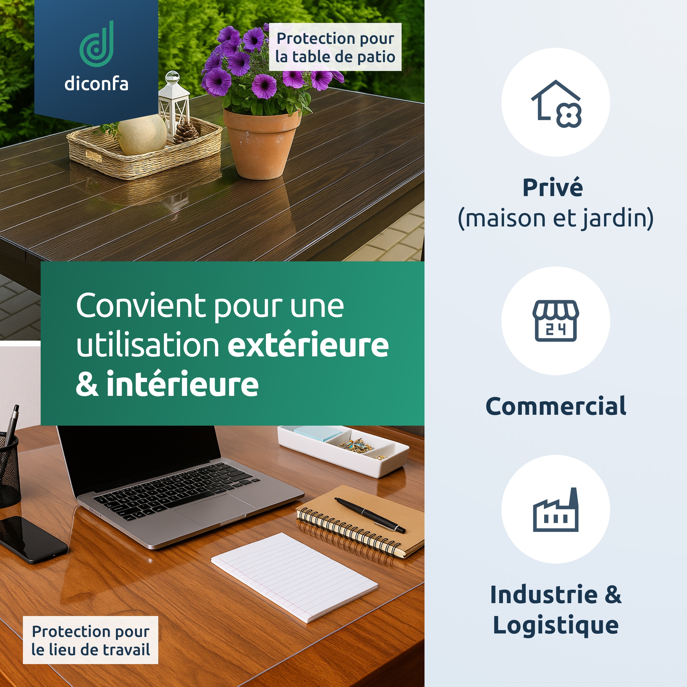 diconfa nappe transparente bords biseautés à 45 degrés sur mesure