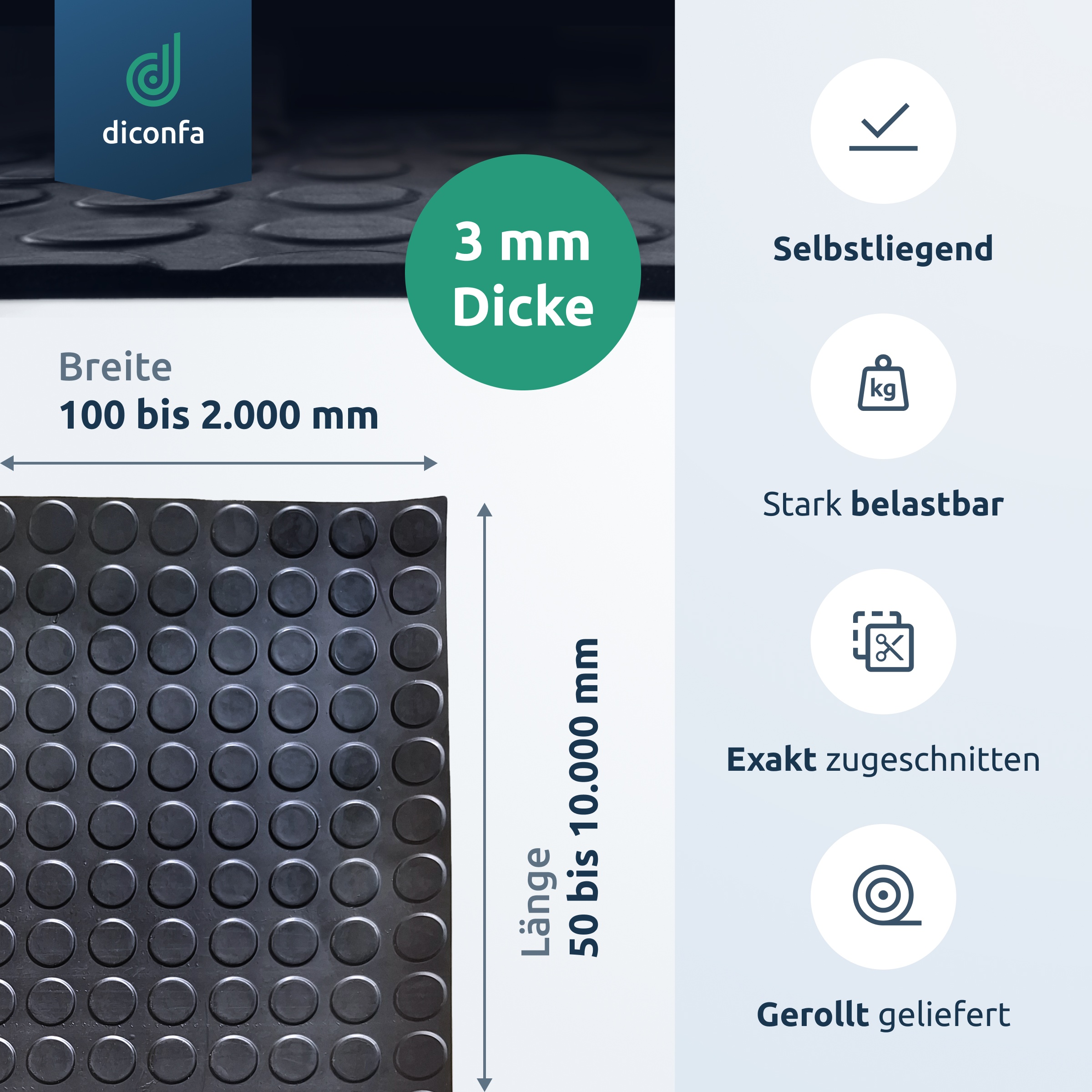 diconfa rubber studded mat, 3 mm thick