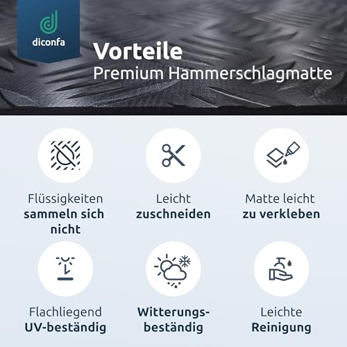 diconfa Gummi-Matte Hammerschlag-Matte 3mm stark - BREITE 0,05m bis 1,6m - LÄNGE 0,05m bis 10m - Auswahl 10 x 5cm (100 x 50mm) - UV-stabil geruchsarm rutschfest Riffelblechmatte Riffelmatte
