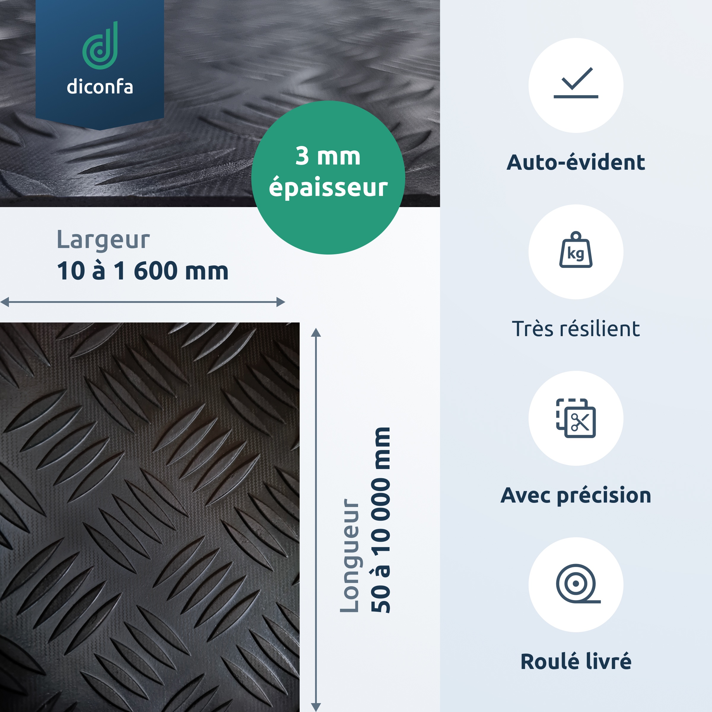 Tapis martelé diconfa, épaisseur 3 mm, sur mesure