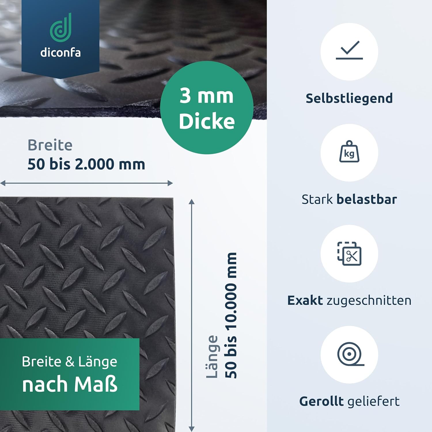 diconfa Gummimatte Diamant Tränenblech 3mm dick