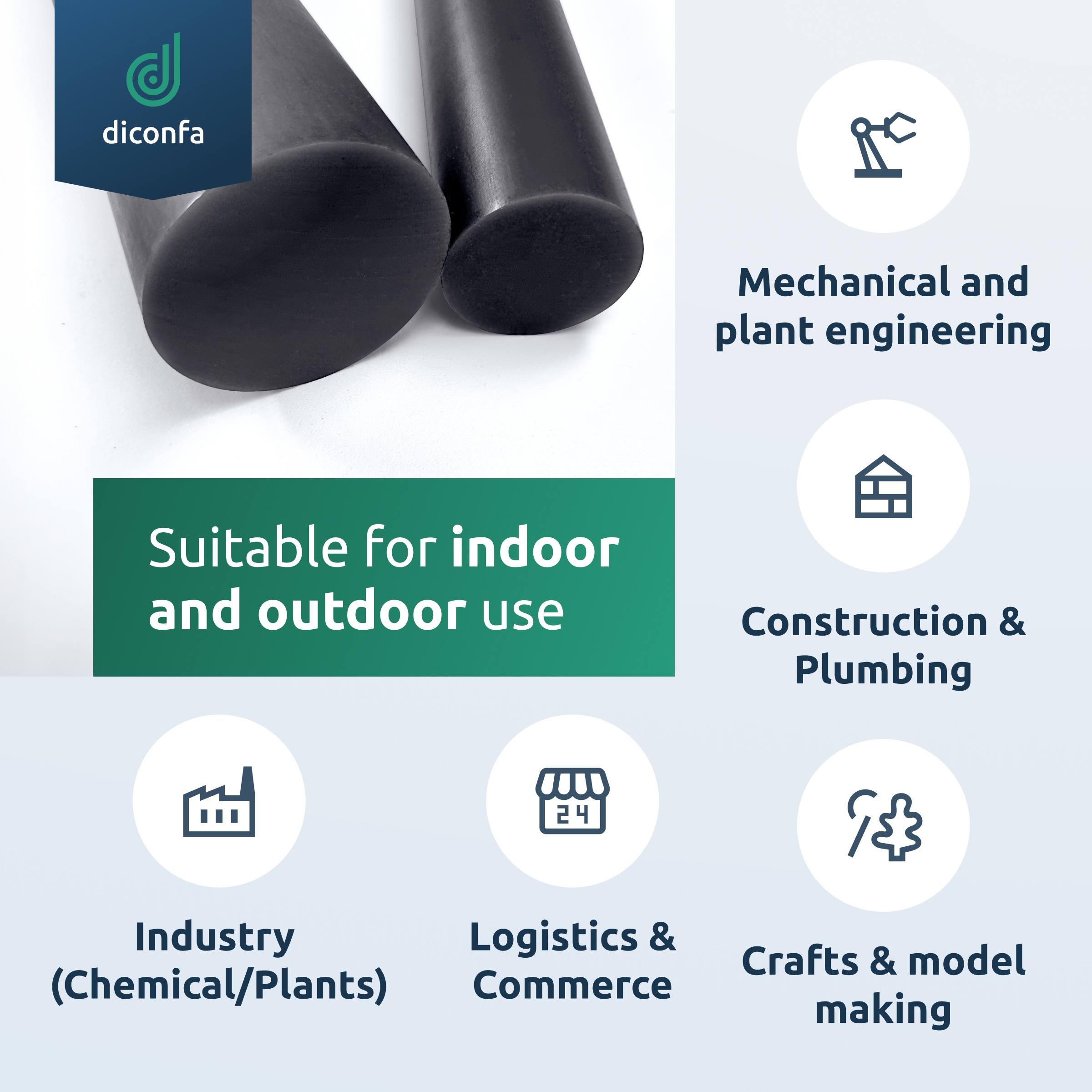 diconfa black PVC Round Rod - made to measure