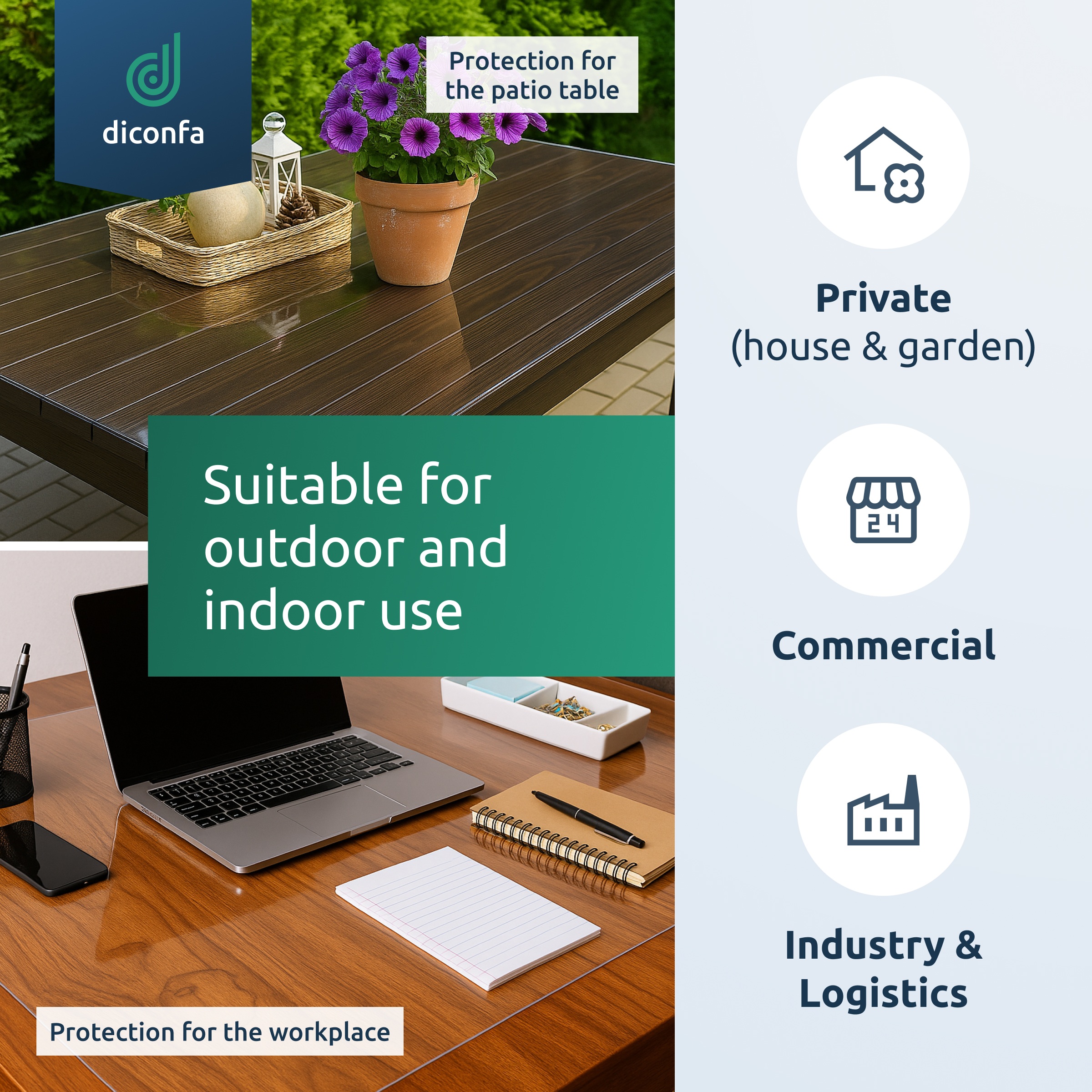 diconfa Tischfolie transparent 45 Grad V-Kante nach Maß