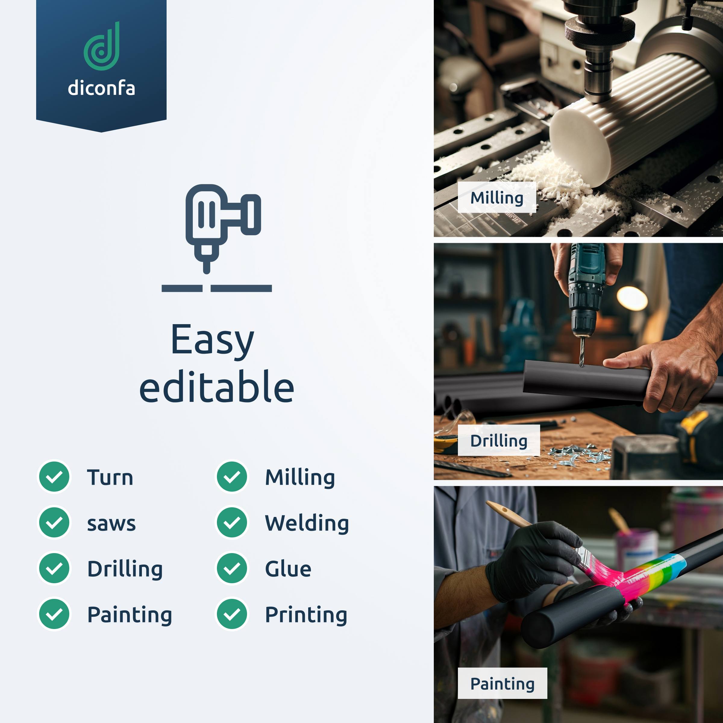 black PVC Round Rod - made to measure