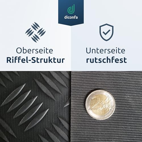 diconfa Gummi-Matte Hammerschlag-Matte 3mm stark - BREITE 0,05m bis 1,6m - LÄNGE 0,05m bis 10m - Auswahl 10 x 5cm (100 x 50mm) - UV-stabil geruchsarm rutschfest Riffelblechmatte Riffelmatte