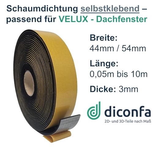diconfa Dachfenster Dichtung schwarz nach Maß - kompatibel mit VELUX 