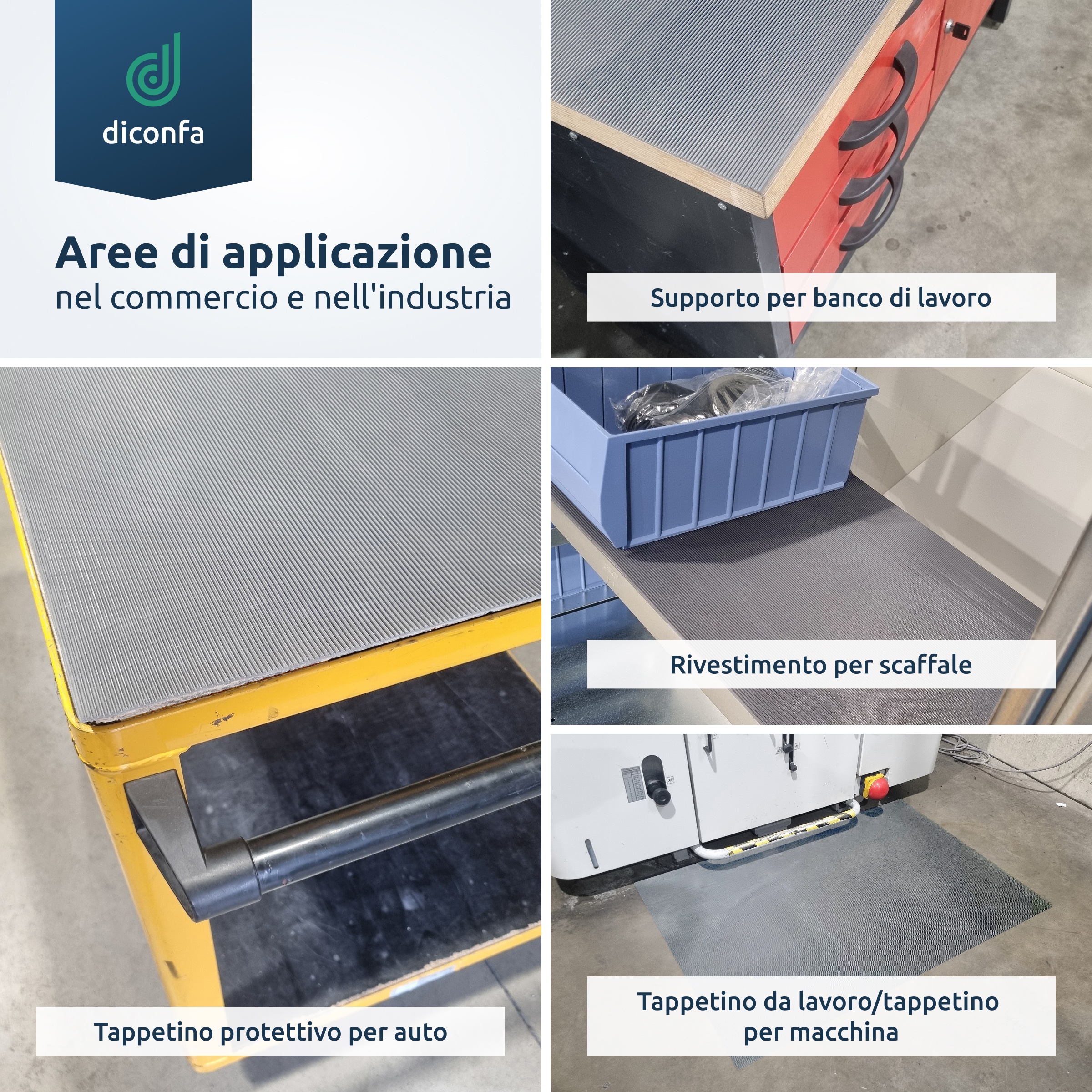 Tappetino in gomma a righe fini 3mm di spessore grigio su misura