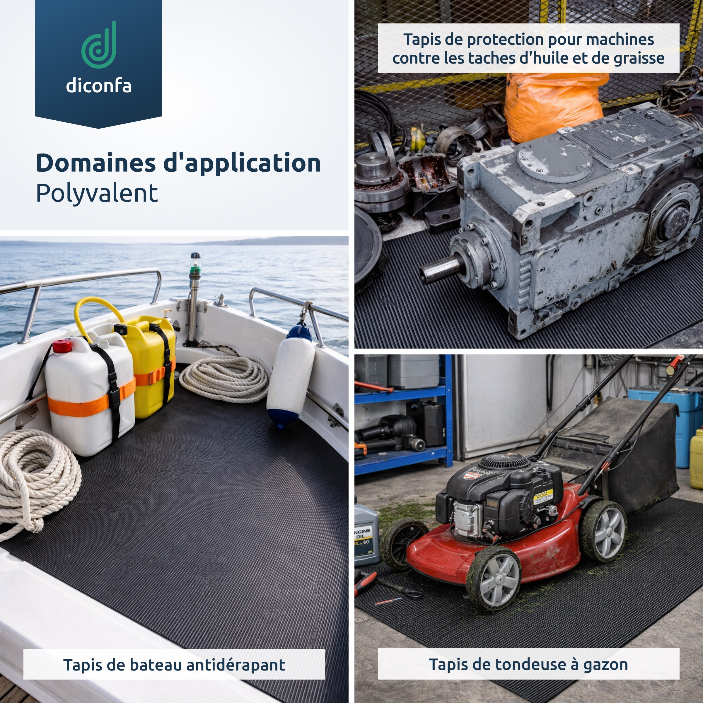 Tapis à fines rainures résistant à l'huile diconfa, épaisseur 3 mm, sur mesure