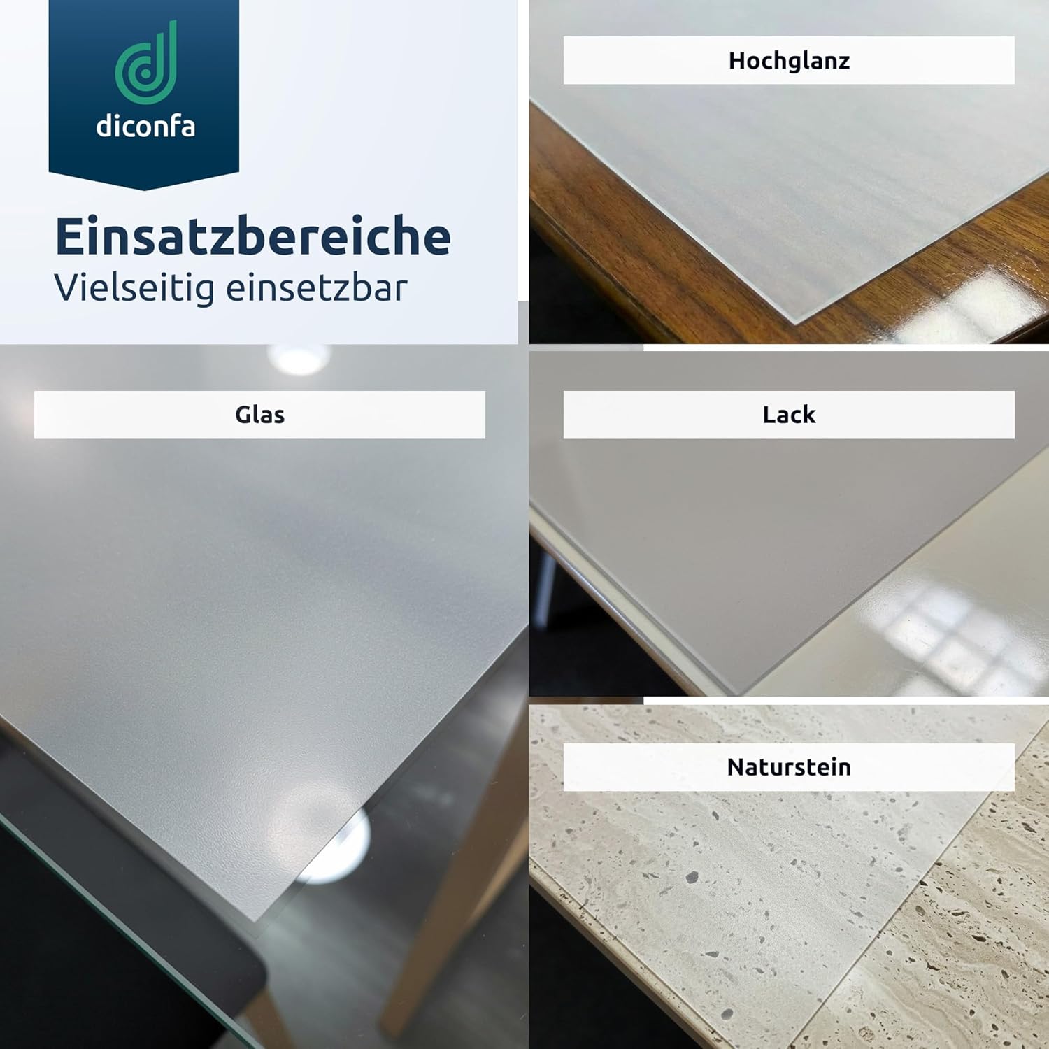 Protezione da tavolo satinata con bordo smussato a 45° su misura