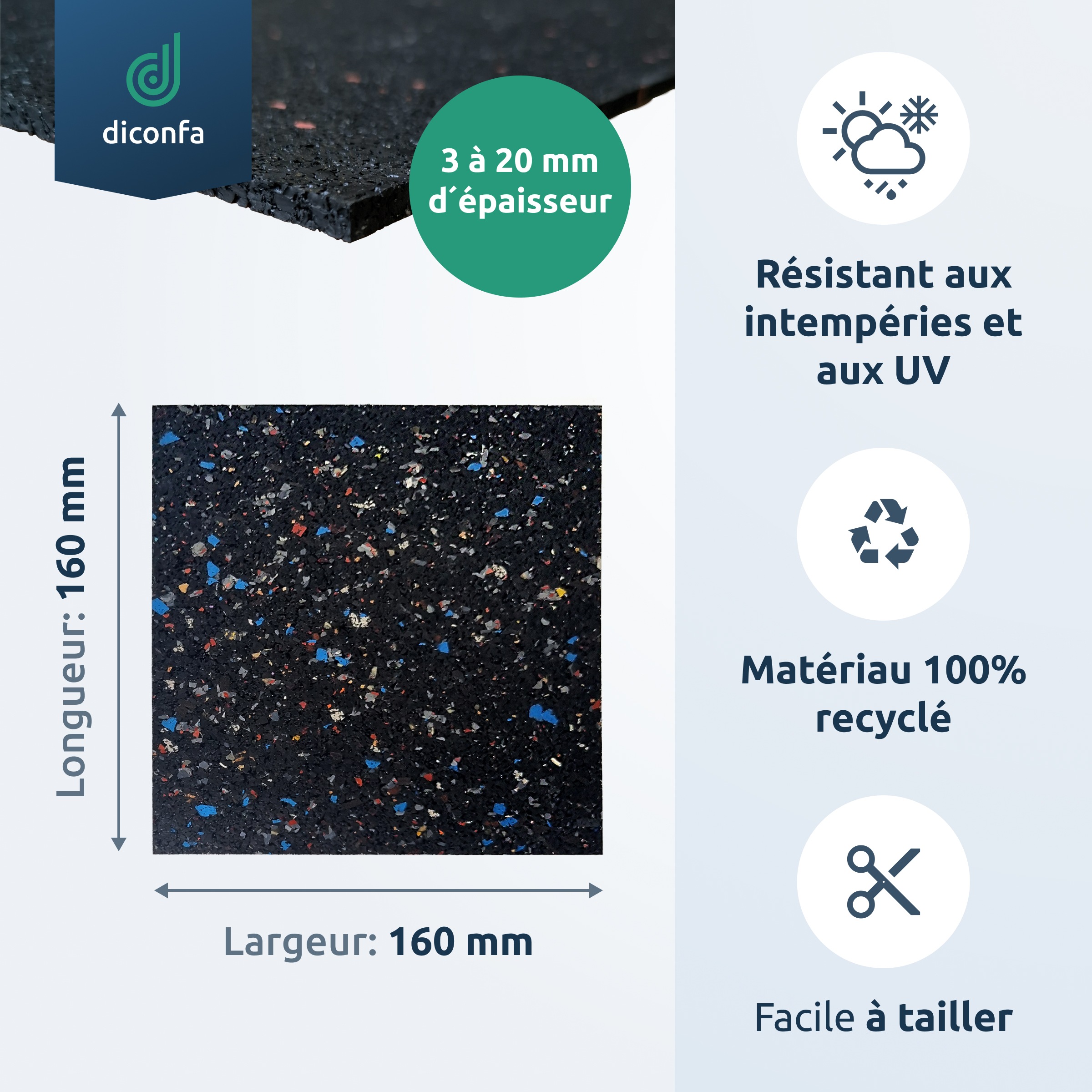 coussinets de terrasse en granulé de caoutchouc 160 x 160 mm